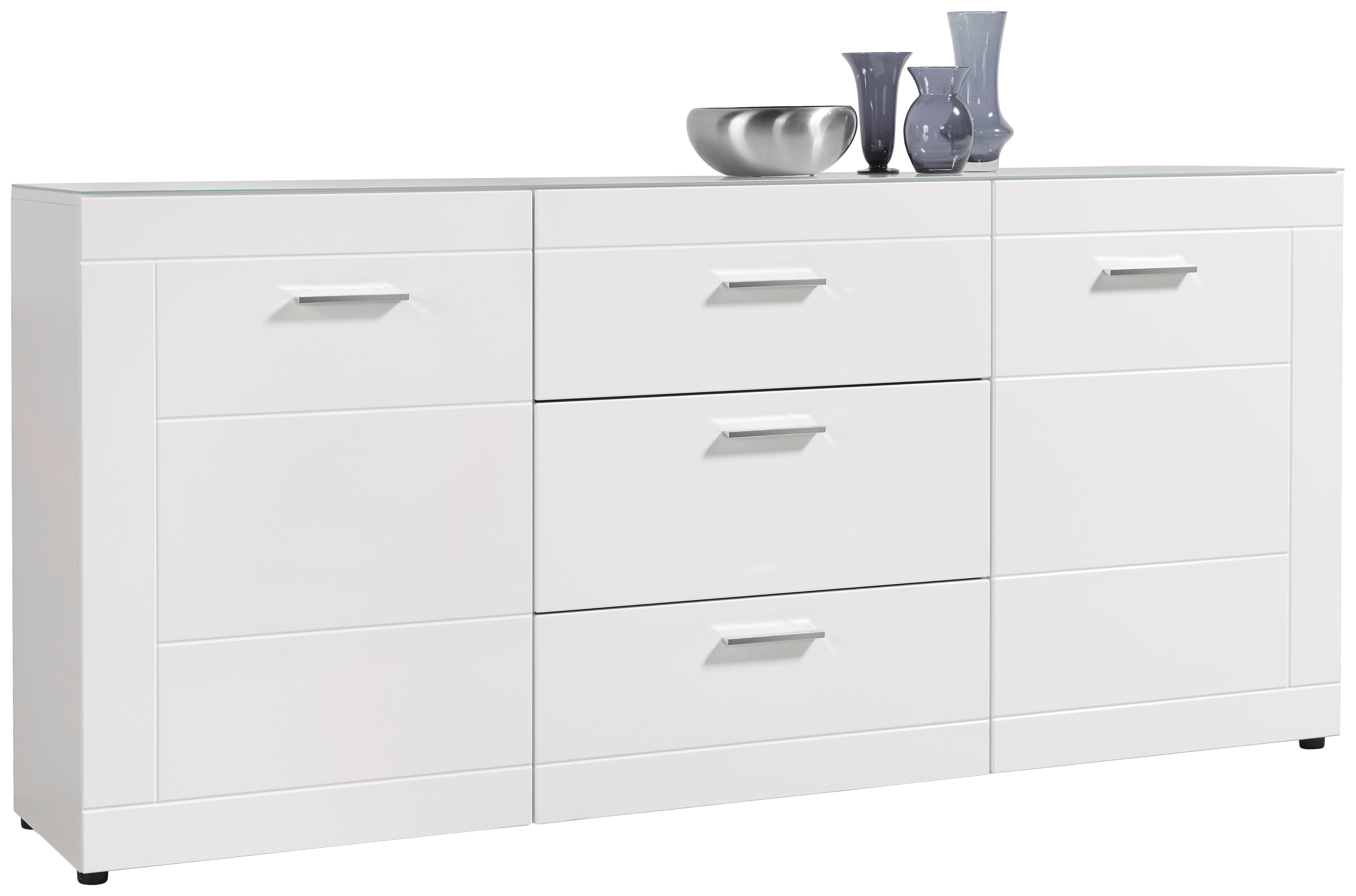 Sideboard Atlanta weiß Hochglanz perlweiß Optik B/H/T: ca. 192x88x40 cm Atlanta - weiß/Chrom (192,00/88,00/40,00cm)