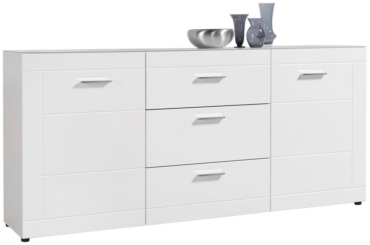 Sideboard Atlanta weiß Hochglanz perlweiß Optik B/H/T: ca. 192x88x40 cm Atlanta - weiß/Chrom (192,00/88,00/40,00cm)