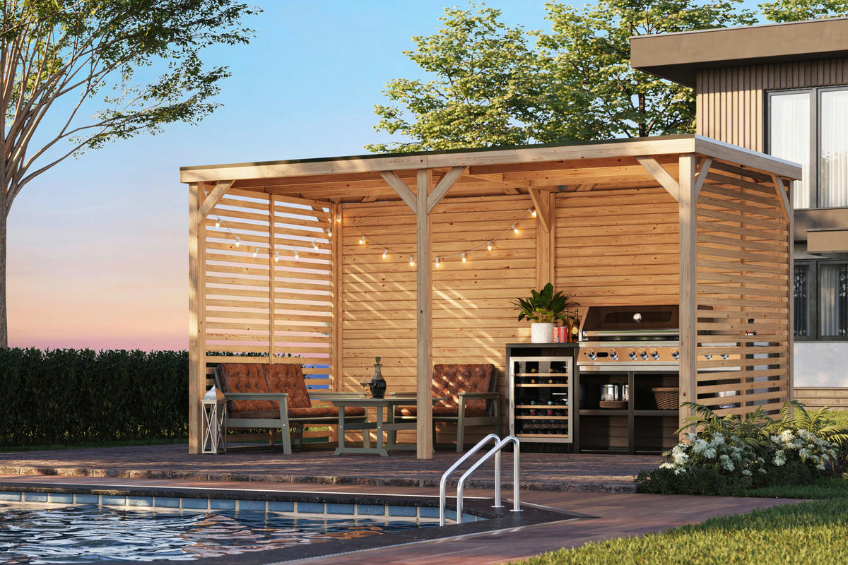 Karibu Pavillon Arizona natur Fichte B/H/T: ca. 453x243x231 cm Arizona - natur (453,00/243,00/231,00cm) - Karibu