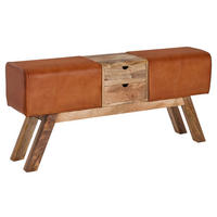 Wohnling Sitzbank braun natur Leder Echtholz B/H/T: ca. 120x56x30 cm Sitzbank - braun/natur (120,00/56,00/30,00cm) - Wohnling