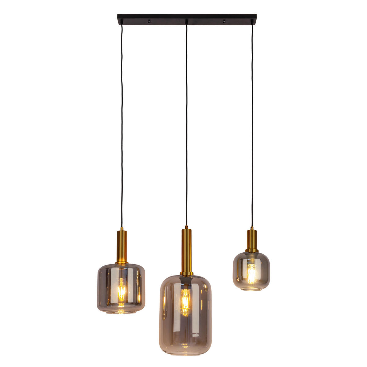 Näve Leuchten Pendelleuchte 7096422 schwarz Metall Glas B/H/T: ca. 82x150x22 cm E27 3 Brennstellen Fumo - schwarz (82,00/150,00/22,00cm) - Näve Leuchten