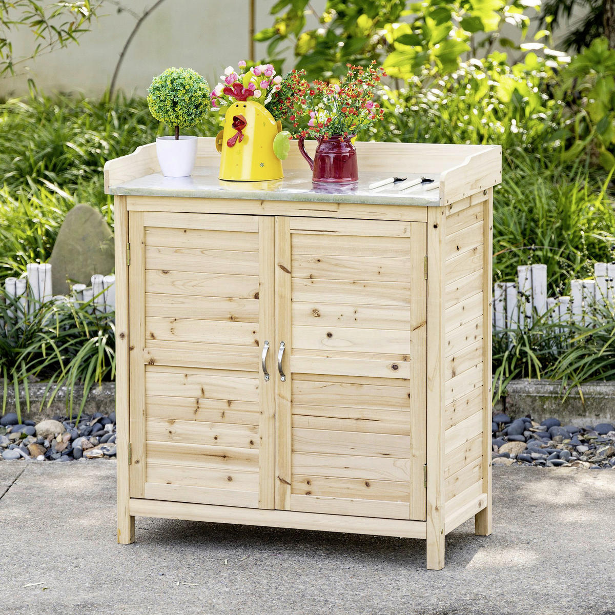 Outsunny Gartenschrank natur Holz B/H/T: ca. 83x92x40 cm Gartenschrank - natur (83,00/92,00/40,00cm) - Outsunny