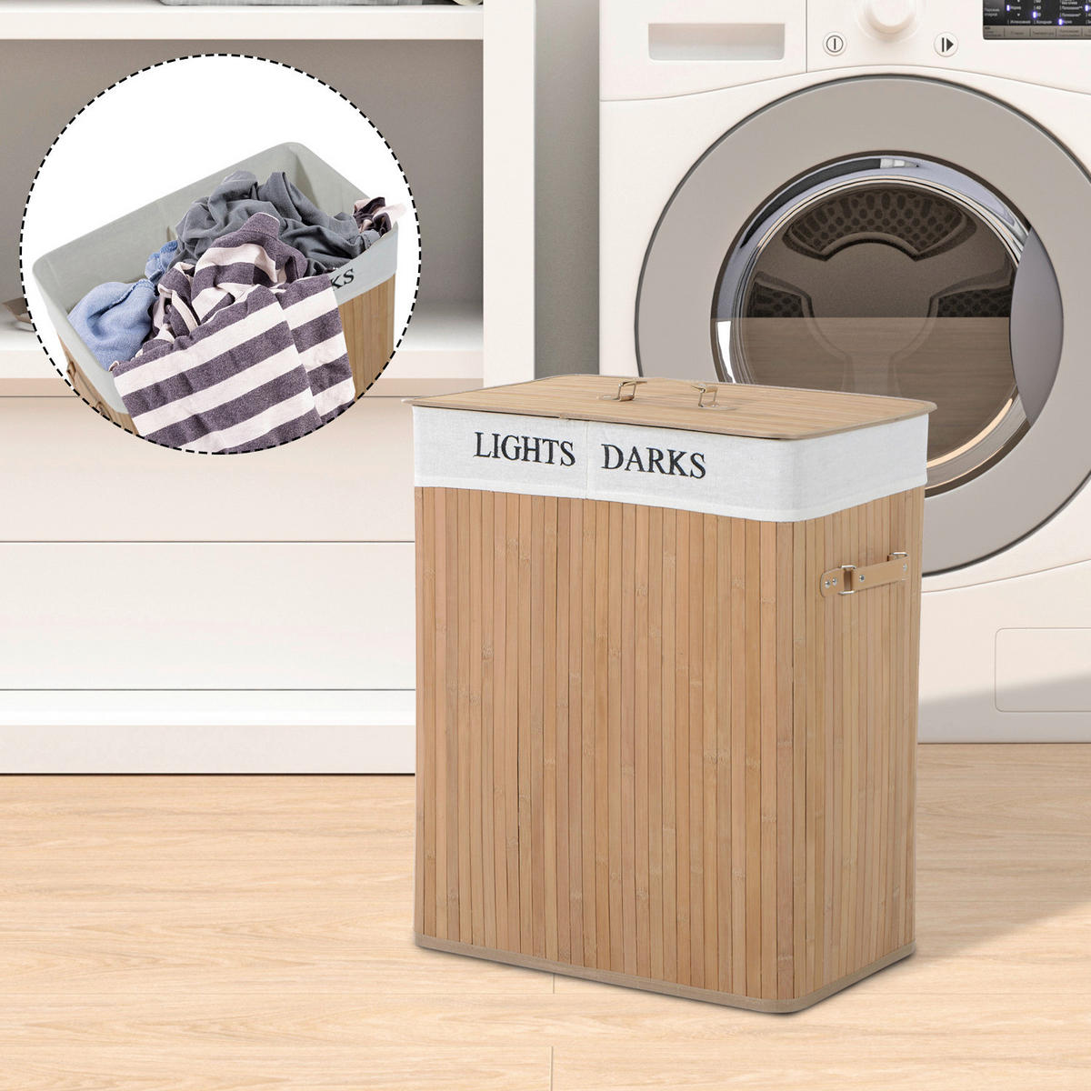 Wäschekorb mit 2 Tragegriffen natur Bambus Stoff Kunststoff B/H/L: ca. 32x63x52 cm Wäschekorb 850-020 - natur (52,00/32,00/63,00cm) - HOMCOM