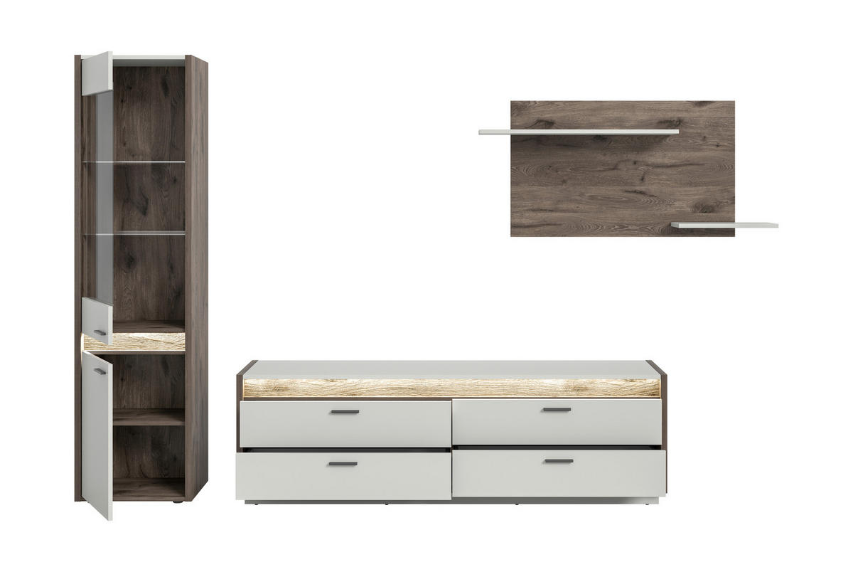 Wohnwand Falcona Nox Oak Nachbildung hellgrau B/H/T: ca. 268x198x43 cm Falcona - hellgrau (268,00/198,00/43,00cm) - xonox.home