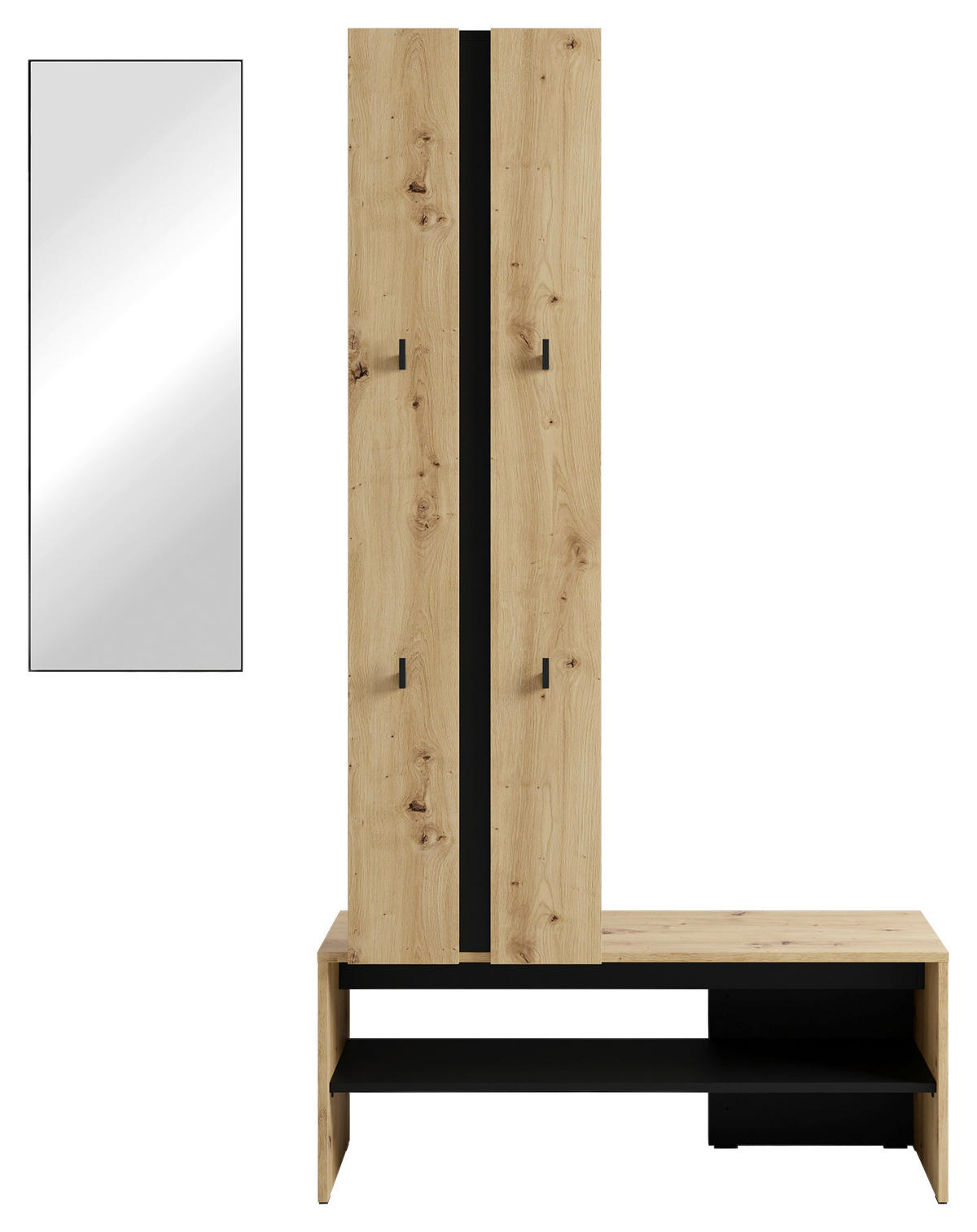 Garderobenset NANTE Eiche schwarz B/H/T: ca. 100x186x40 cm NANTE - Eiche/schwarz (100,00/186,00/40,00cm) - byLIVING