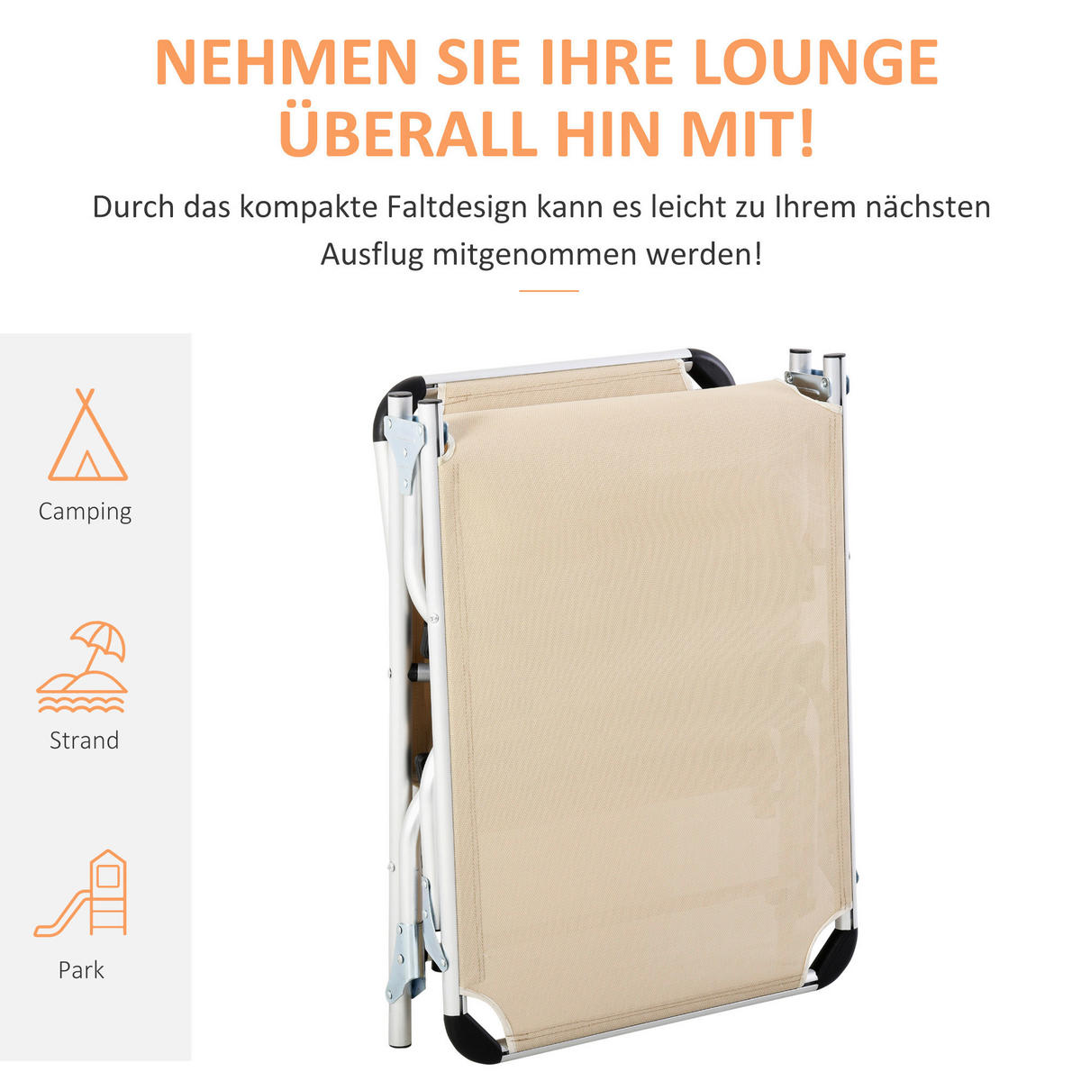 Outsunny Gartenliege beige Aluminium B/H/L: ca. 60x28x189 cm Gartenliege - beige (189,00/60,00/28,00cm) - Outsunny