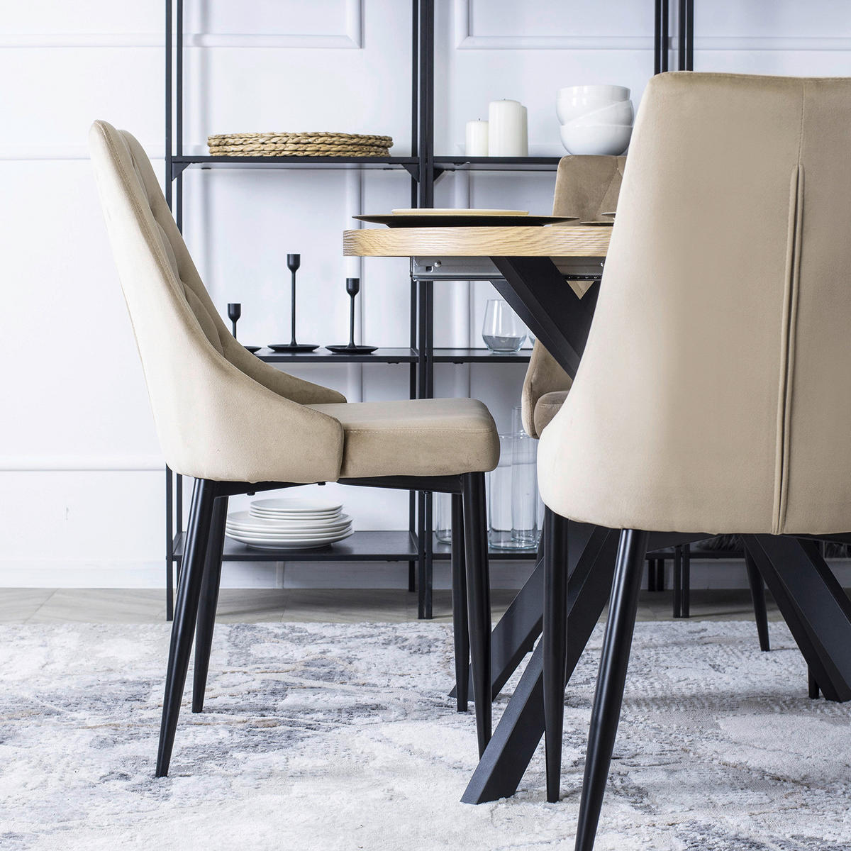 Stuhl CORK beige Velourstoff B/H/T: ca. 46x91x56 cm CORK - beige (46,00/91,00/56,00cm) - WIPMEB