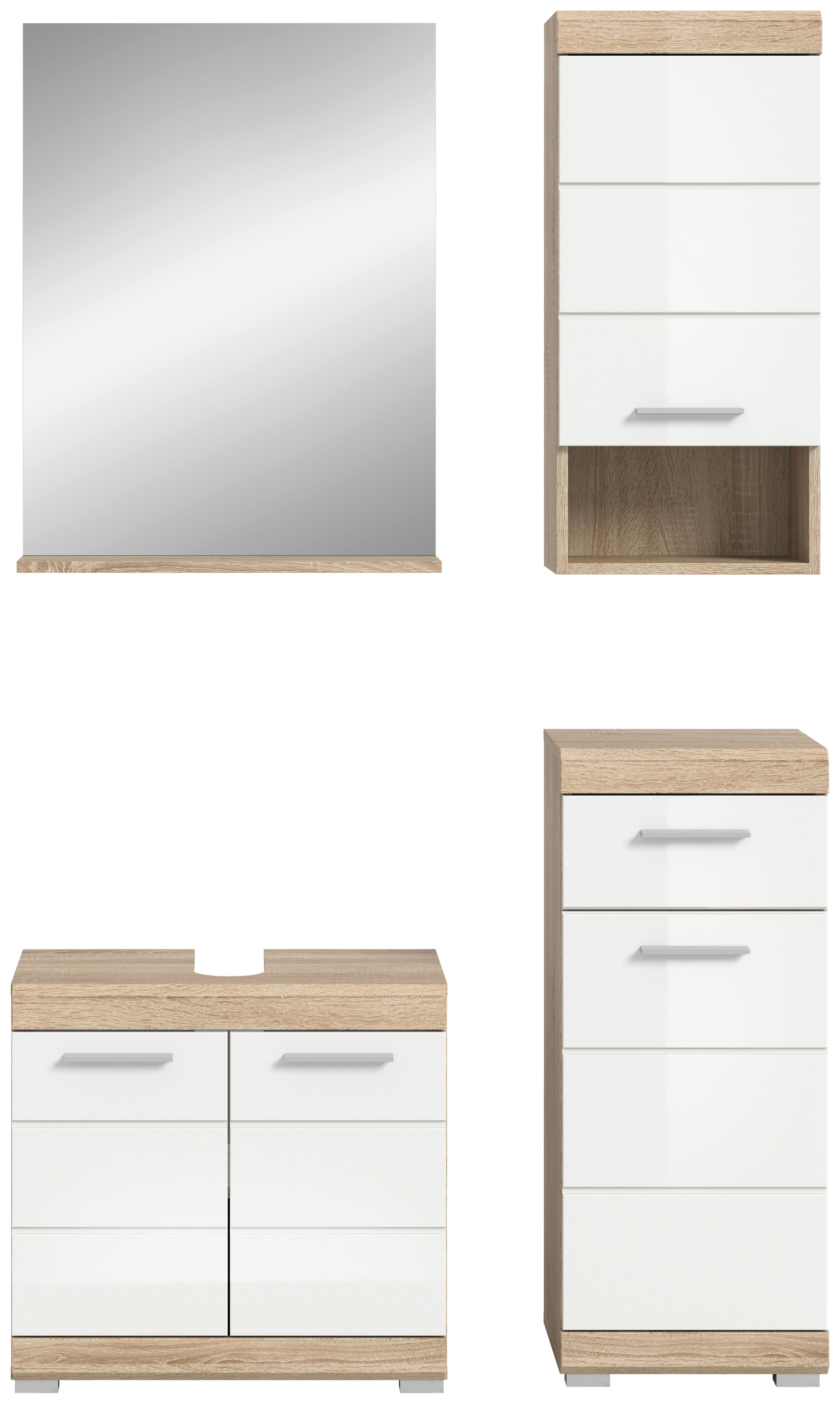 Badezimmer-Set Lambada Eiche Sonoma Nachbildung weiß Hochglanz B/H/T: ca. 112x191x34 cm Lambada - Eiche/weiß (112,00/191,00/34,00cm) - xonox.home