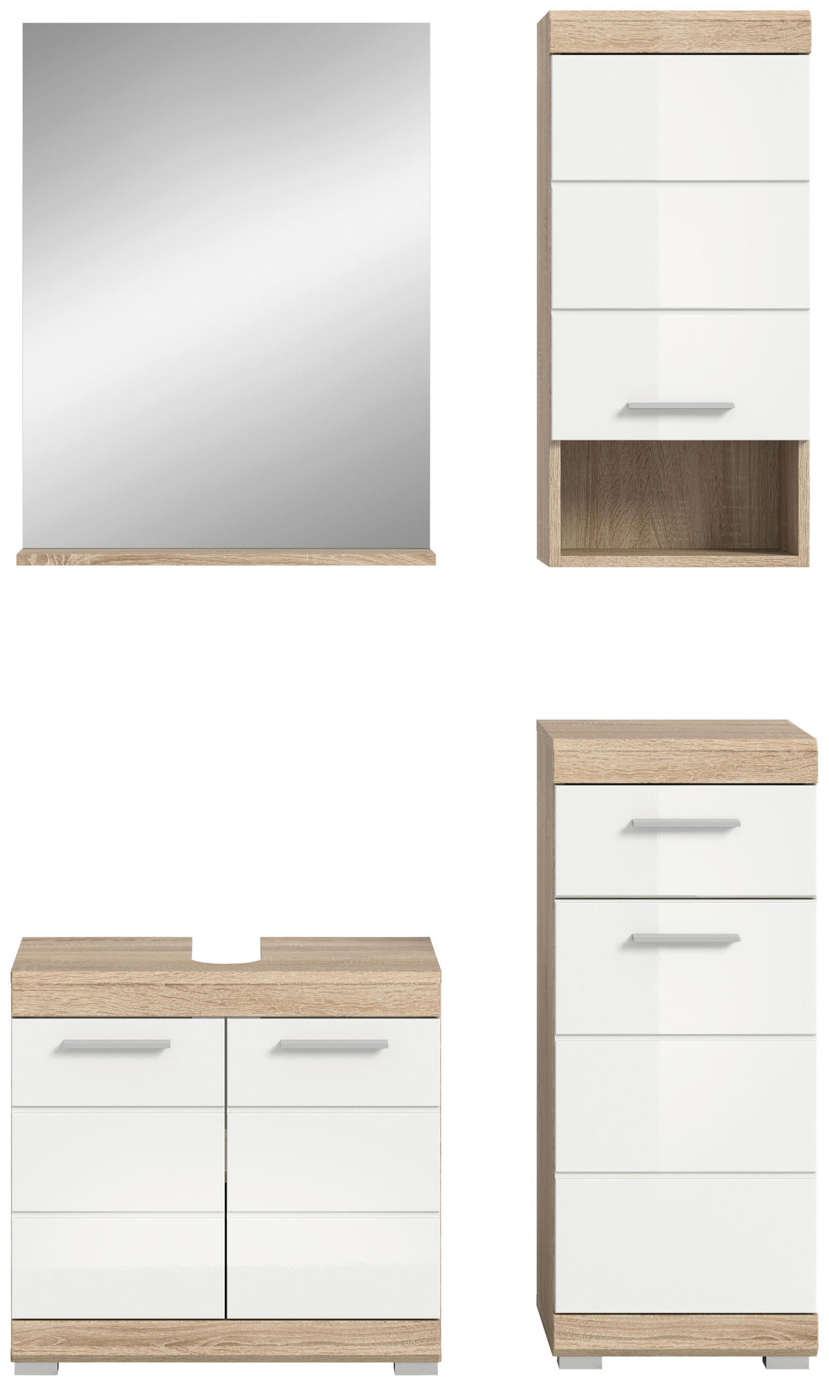 Badezimmer-Set Lambada Eiche Sonoma Nachbildung weiß Hochglanz B/H/T: ca. 112x191x34 cm Lambada - Eiche/weiß (112,00/191,00/34,00cm) - xonox.home