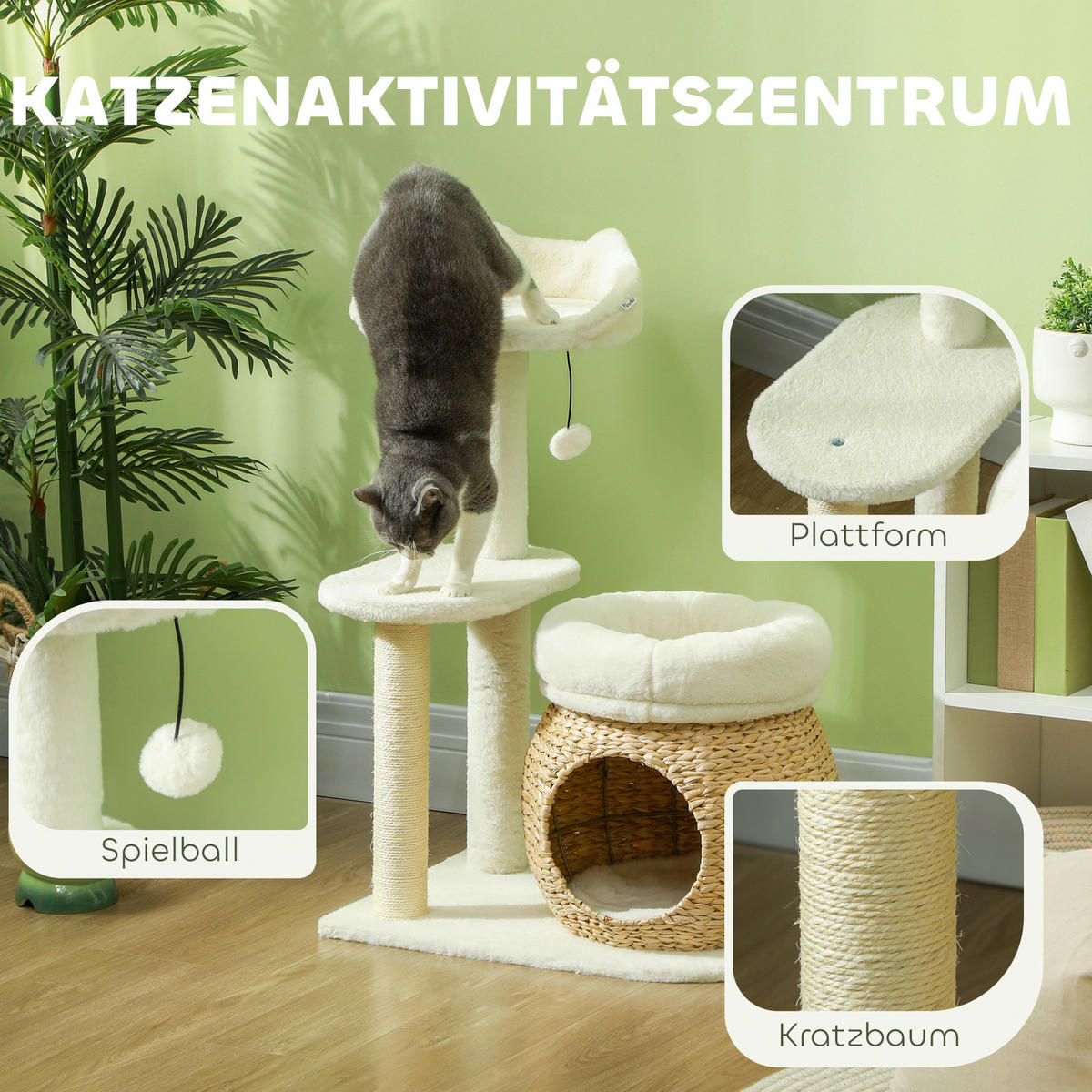 PawHut Kratzbaum cremeweiß Spanplatte B/H/L: ca. 40x79x60 cm Kratzbaum - cremeweiß (60,00/40,00/79,00cm) - PawHut