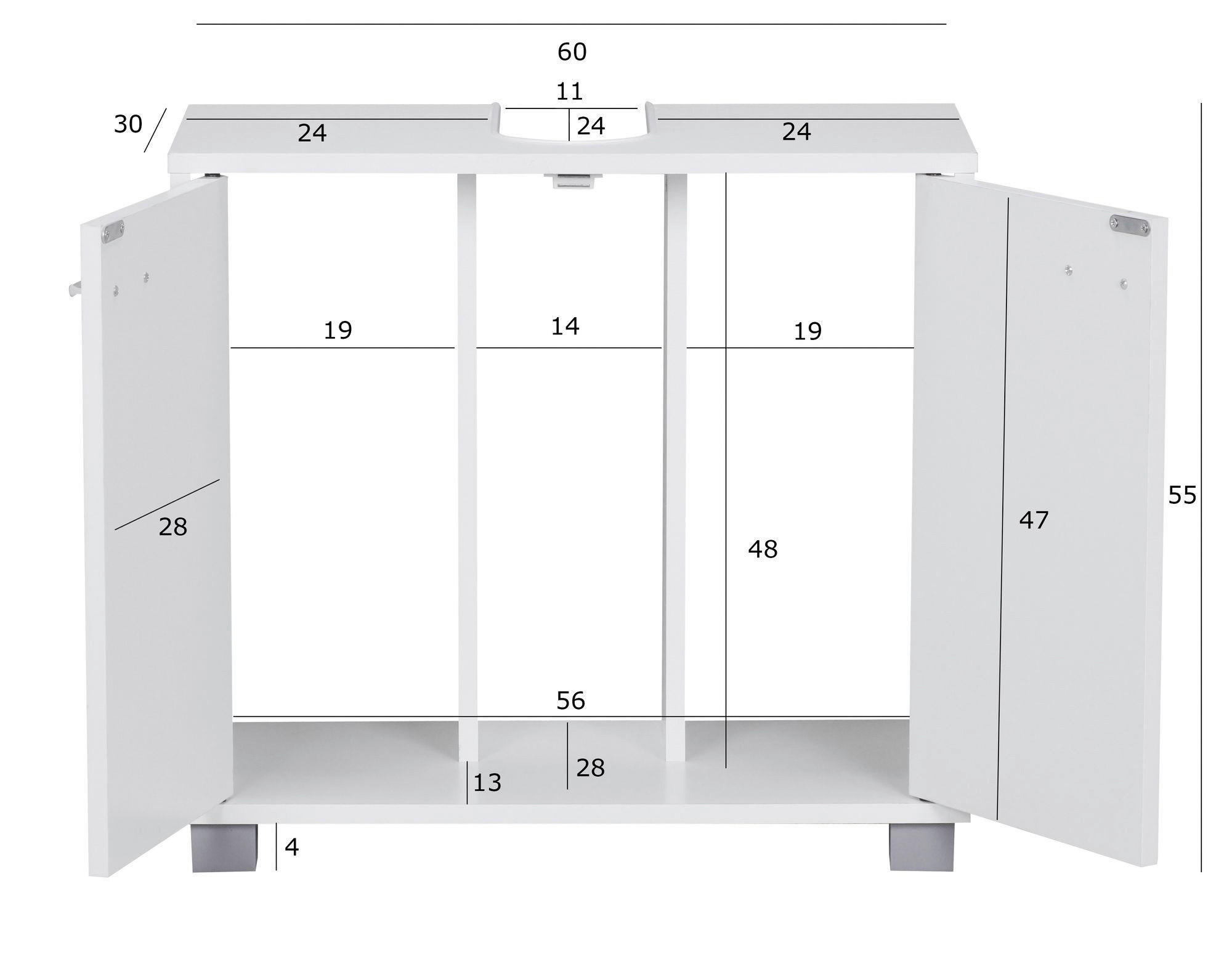 Waschbeckenunterschrank weiß B/H/T: ca. 30x55x60 cm Waschbeckenunterschrank - weiß (30,00/55,00/60,00cm) - Wohnling