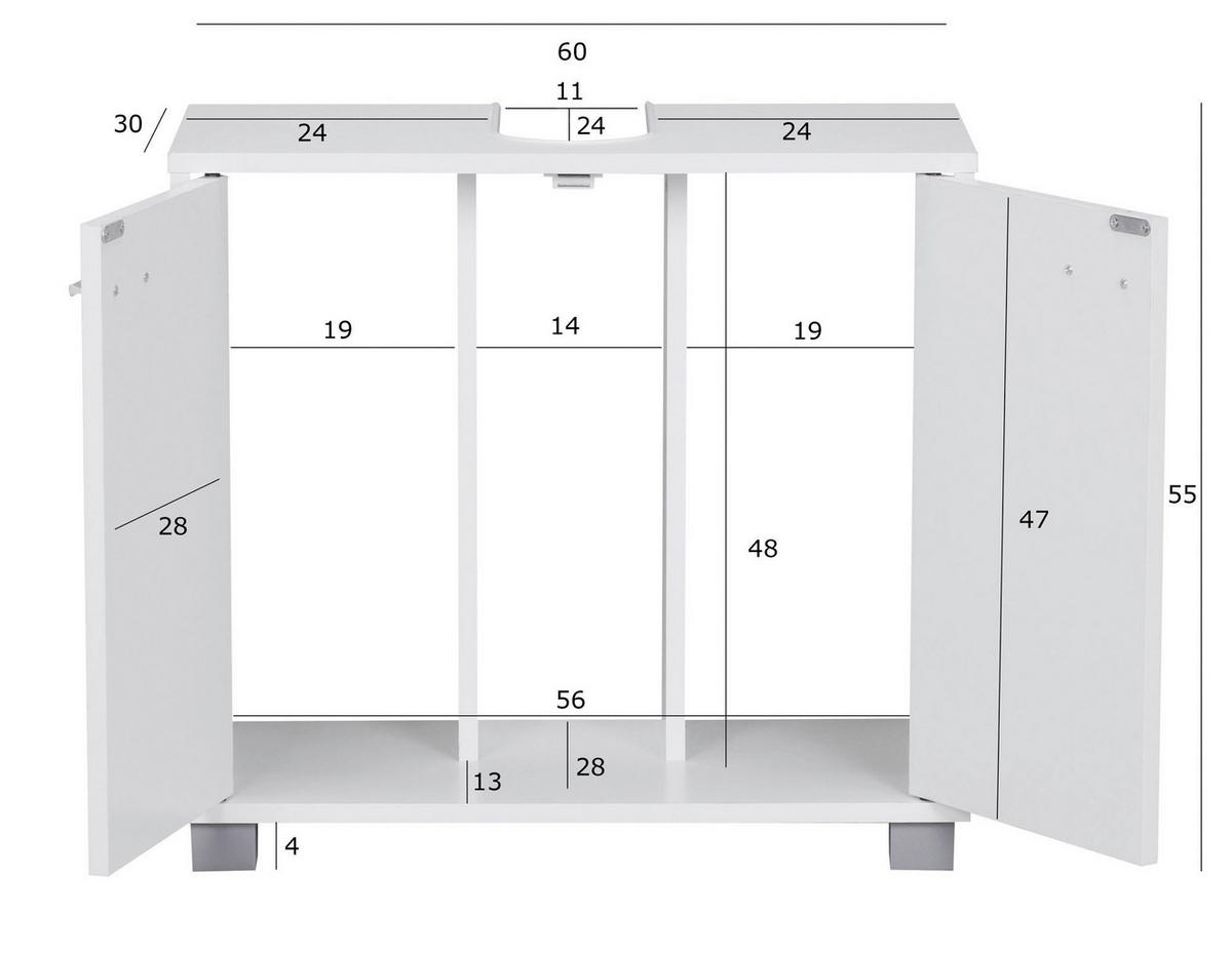 Waschbeckenunterschrank weiß B/H/T: ca. 30x55x60 cm Waschbeckenunterschrank - weiß (30,00/55,00/60,00cm) - Wohnling