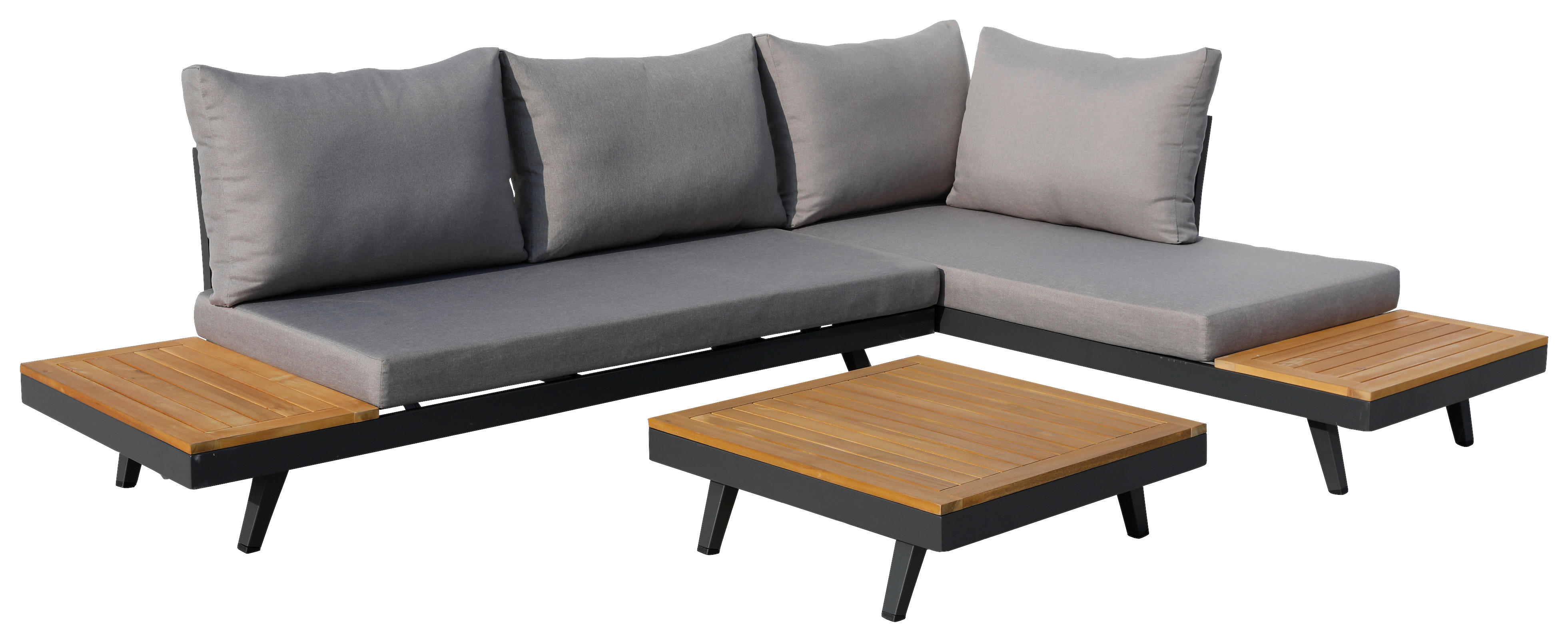 Acamp Loungeset Naxos anthrazit Polyester-Mischgewebe B/H/T: ca. 175x70x78 cm Naxos - anthrazit/teak (175,00/70,00/78,00cm) - Acamp