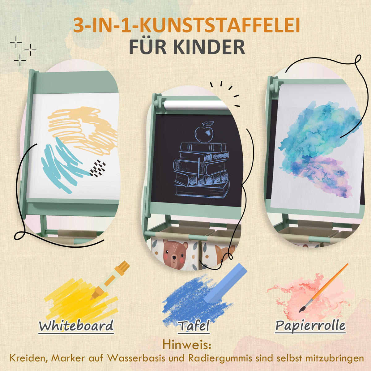 AIYAPLAY Kindertafel B/H/L: ca. 46,5x93x54 cm Kindertafel - grün (54,00/46,50/93,00cm) - AIYAPLAY