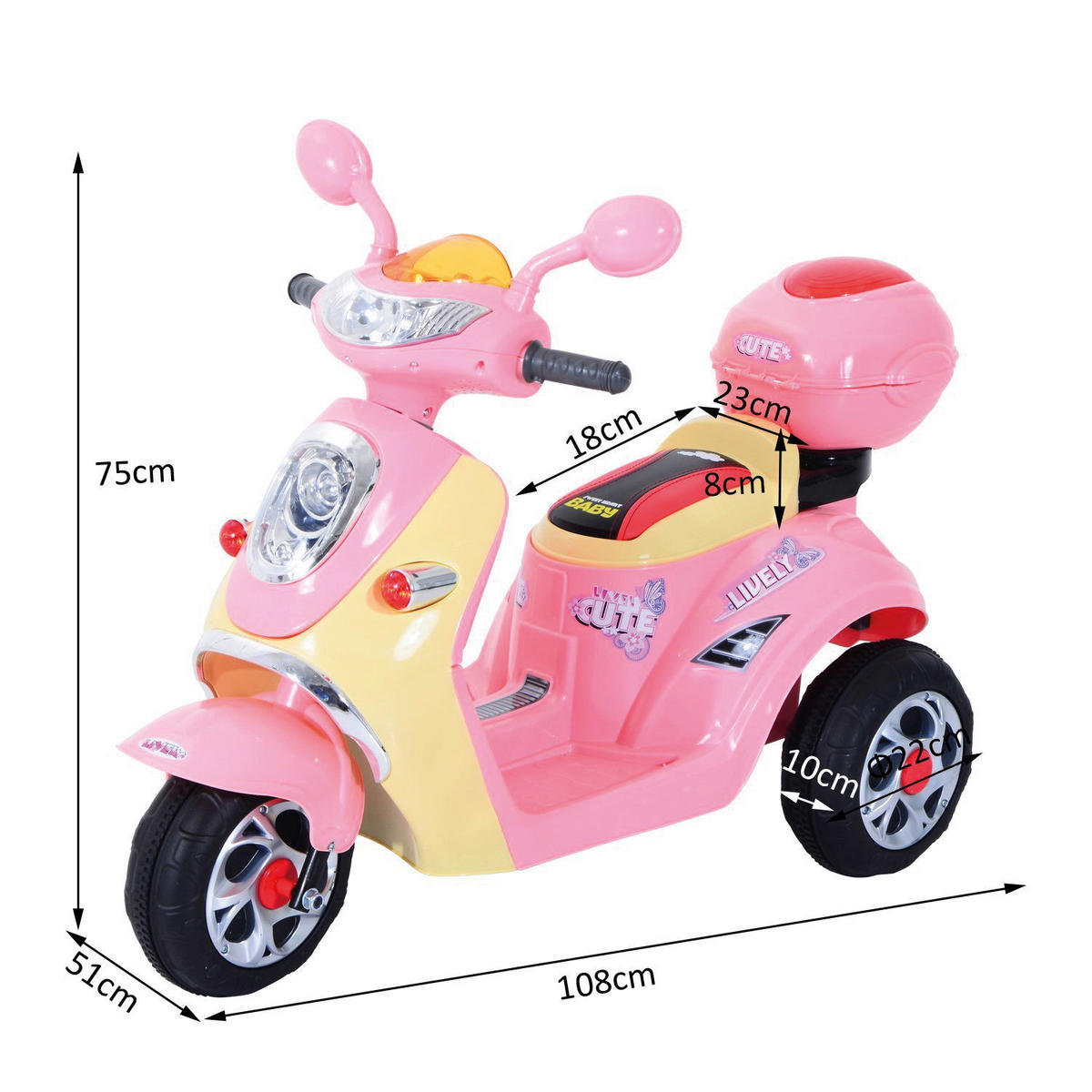 HOMCOM Kinderroller rosa B/H/L: ca. 51x75x108 cm Kinderelektroroller - rosa (108,00/51,00/75,00cm) - HOMCOM
