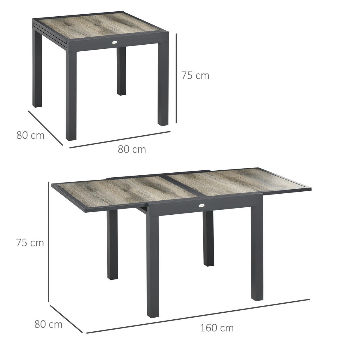 Outsunny Gartentisch beige Aluminium B/H/L: ca. 80x75x160 cm Gartentisch - beige/grau (160,00/80,00/75,00cm) - Outsunny