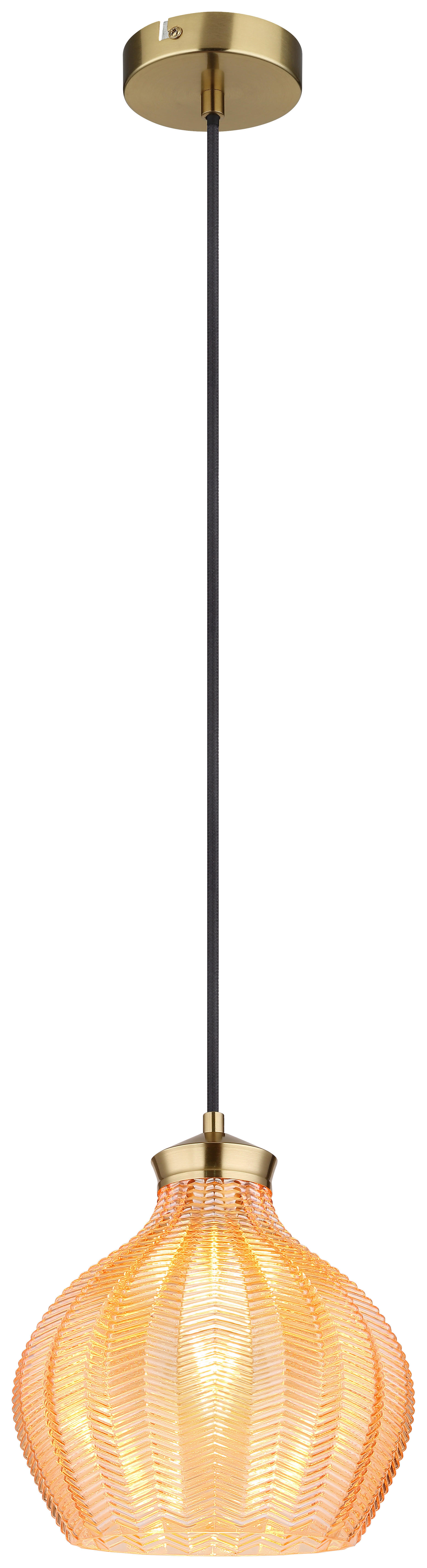 GLOBO Pendelleuchte gold amber schwarz Metall Glas Textil H/D: ca. 120x22 cm E27 1 Brennstellen JESSICA - gold/schwarz (22,00/120,00cm) - GLOBO
