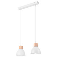 Lamkur Pendelleuchte weiß Stahl Holz B/H/L: ca. 13x82x48 cm E27 2 Brennstellen NICO - weiß (48,00/13,00/82,00cm) - Lamkur