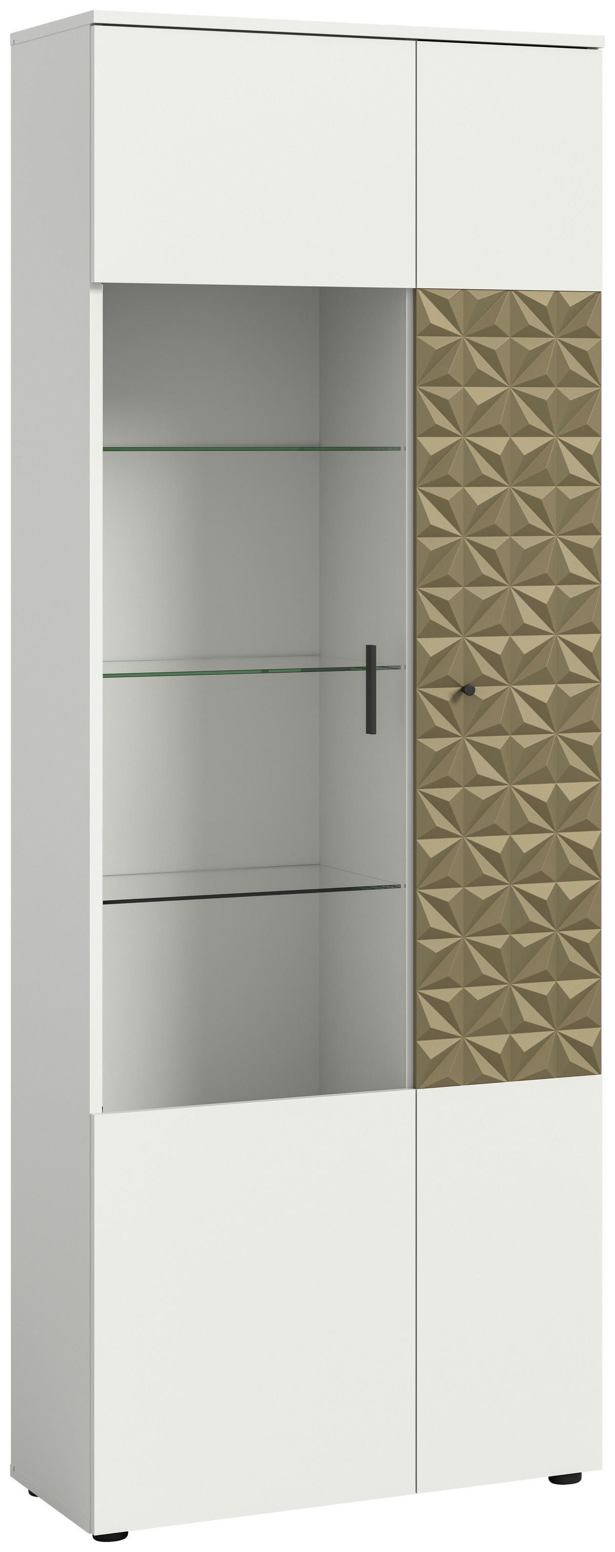 Vitrinenschrank Prisma weiß gold Optik B/H/T: ca. 70x195x37 cm Prisma - gold/weiß (70,00/195,00/37,00cm)