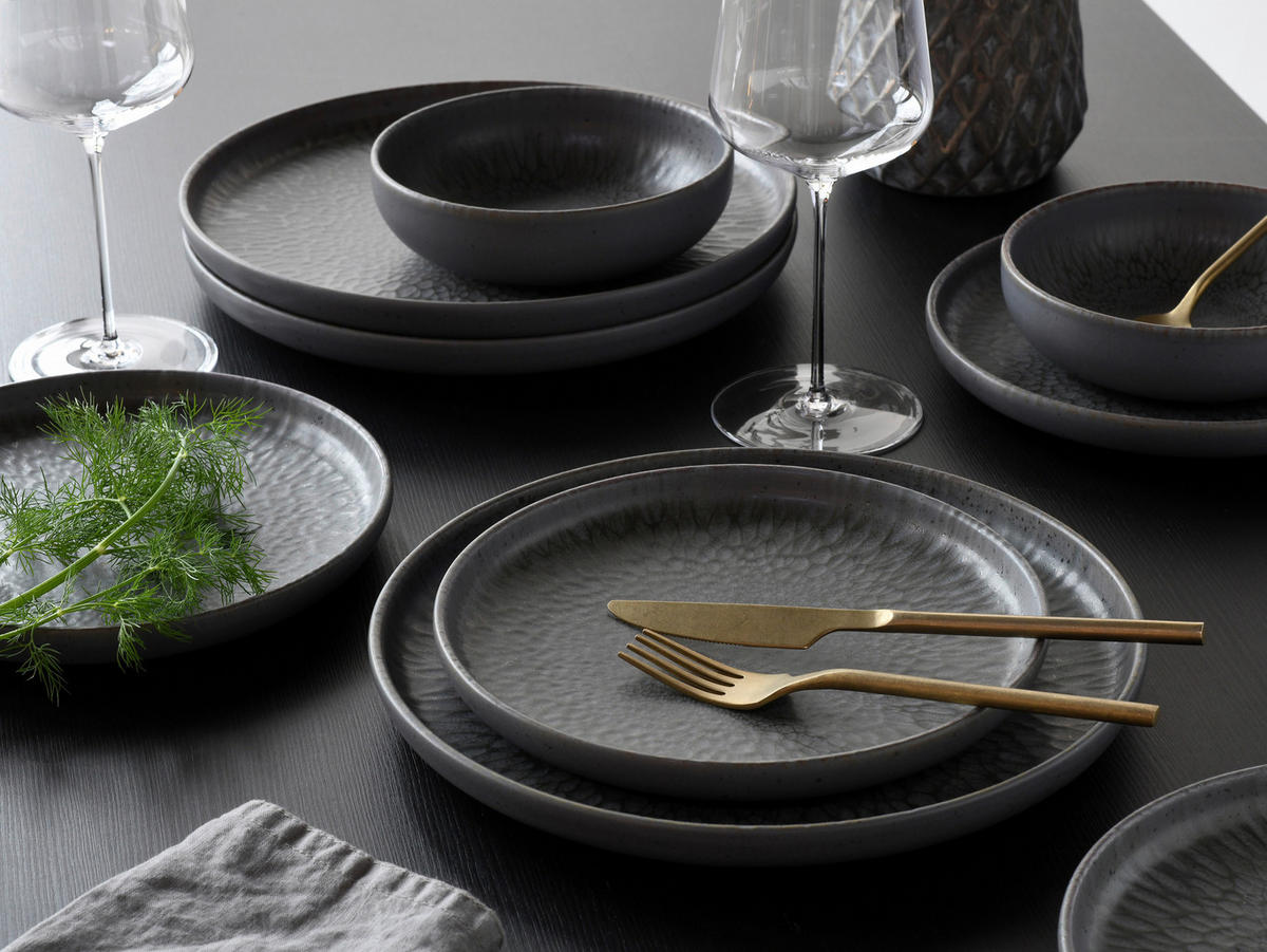 CreaTable Tafelservice Uno grau Steinzeug 12 tlg. Uno - grau - CreaTable