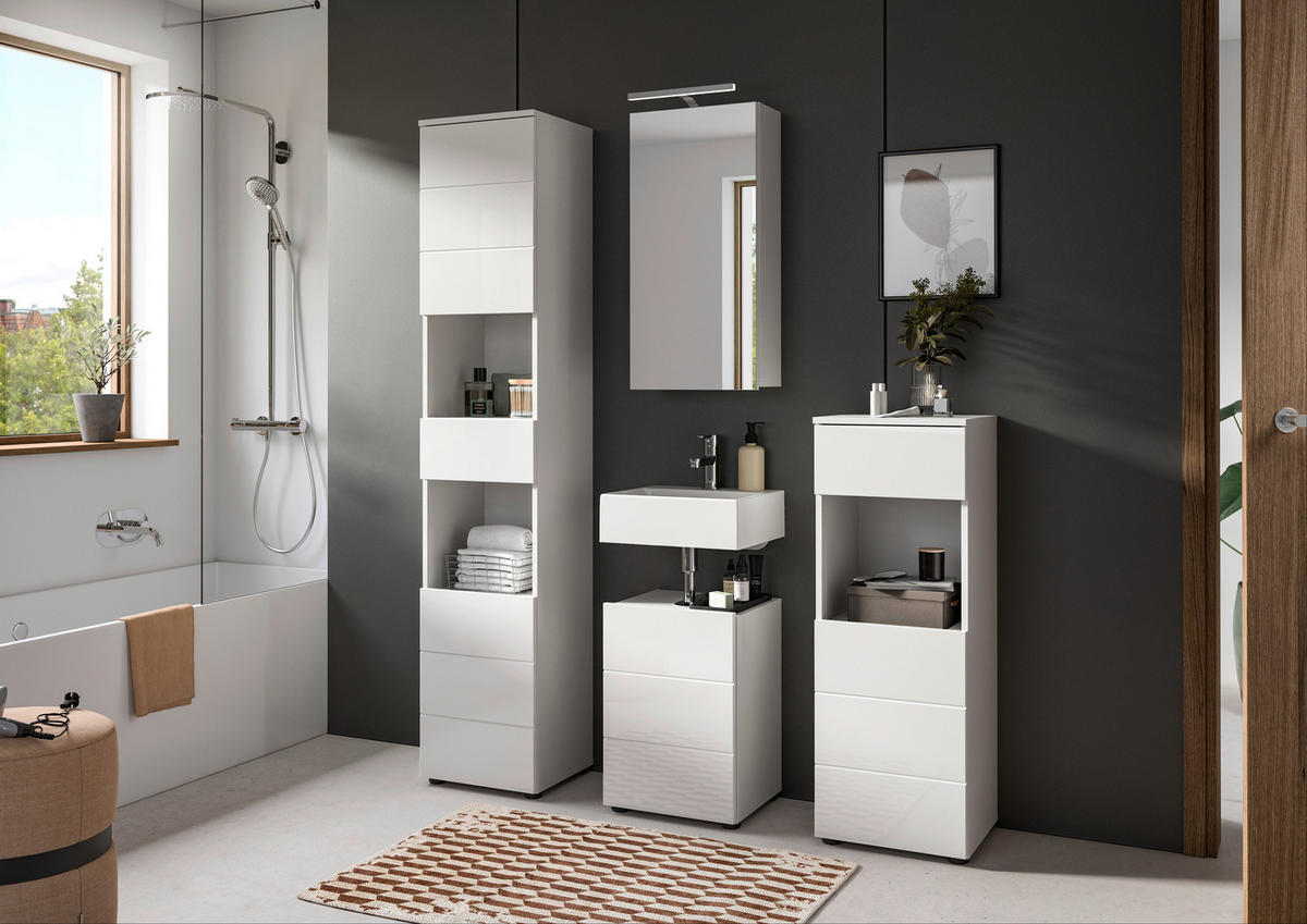 Badezimmer-Set VIRA weiß weiß Hochglanz B/H/T: ca. 144x190x34 cm VIRA - weiß (144,00/190,00/34,00cm) - xonox.home