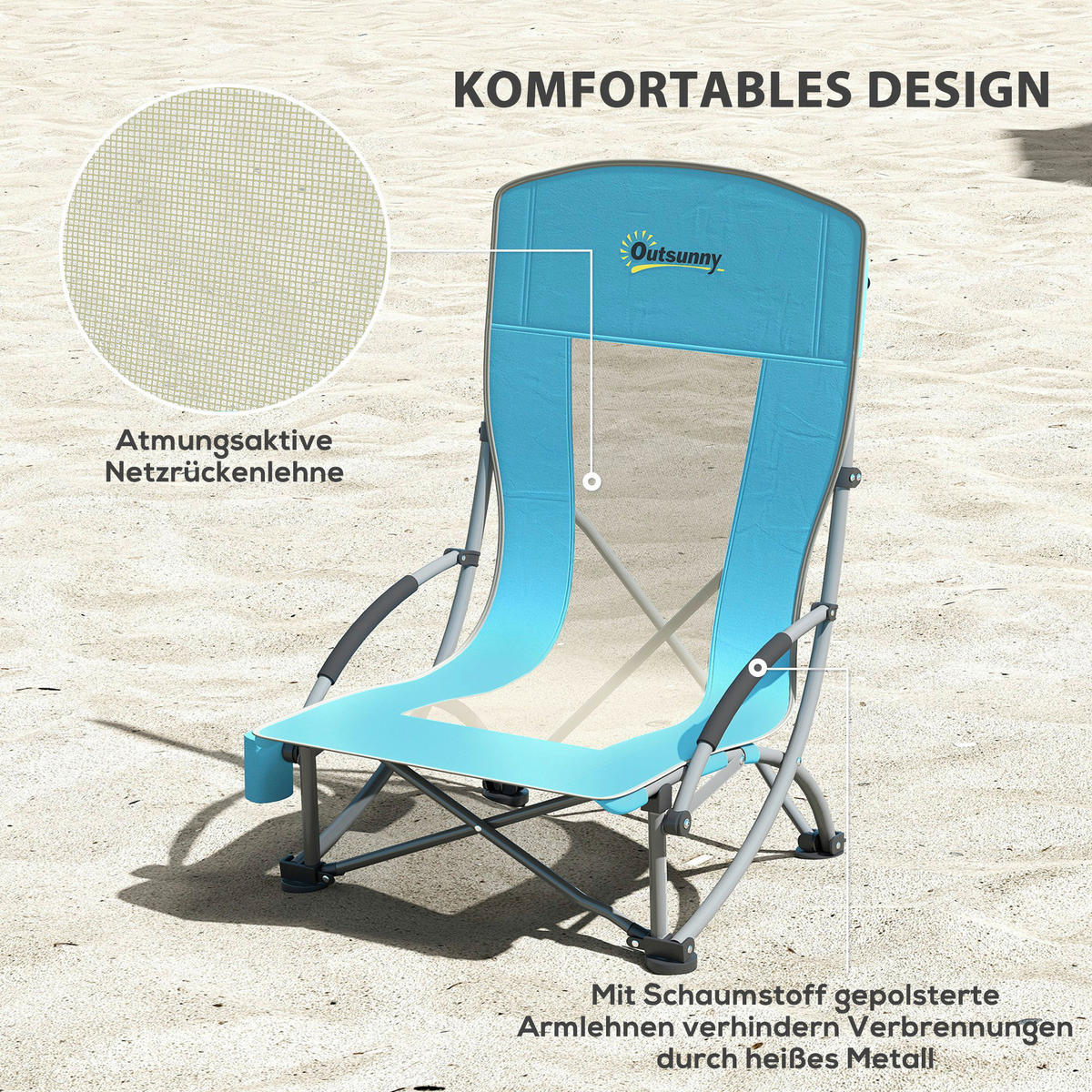 Outsunny Campingstuhl blau Metall B/H/L: ca. 58x79x70 cm Campingstuhl - blau (70,00/58,00/79,00cm) - Outsunny