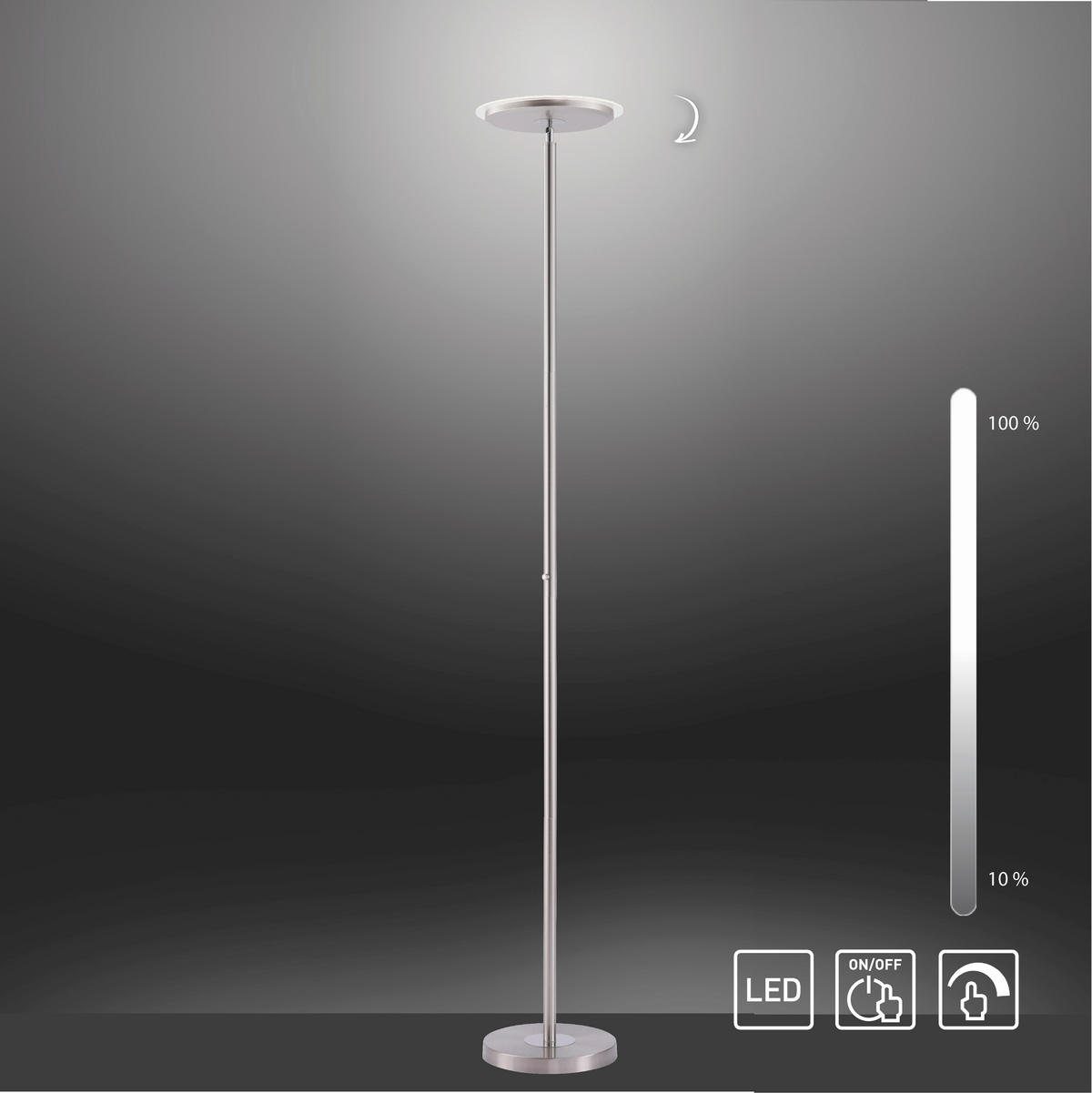 Just Light LED-Deckenfluter HANS 11729-55 stahlfarbig Eisen Kunststoff H/D: ca. 181x30 cm 1 Brennstellen HANS - stahlfarbig (30,00/181,00cm) - Just Light
