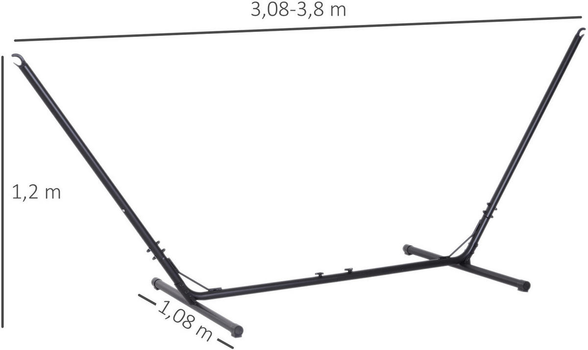 Outsunny Hängemattengestell schwarz Metall B/H/L: ca. 108x120x380 cm Hängemattengestell - schwarz (380,00/108,00/120,00cm) - Outsunny
