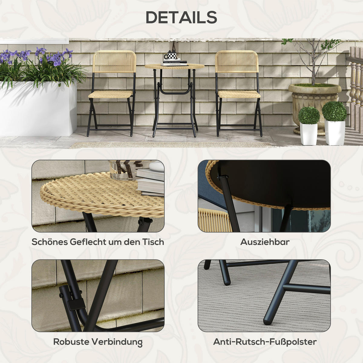 Outsunny Sitzgruppe gelb Polyrattan B/H/L: ca. 60x60x70 cm Bistro-Set - gelb (70,00/60,00/60,00cm) - Outsunny