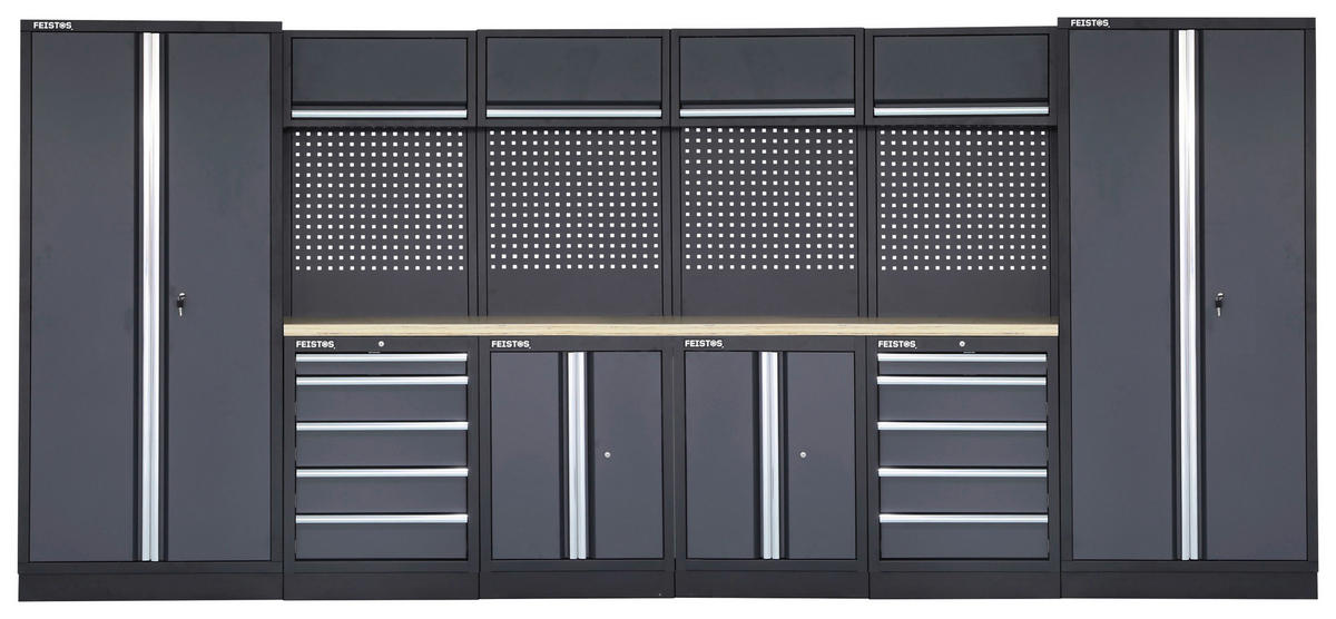 Werkstatteinrichtung Apollo schwarz B/H/L: ca. 456x200x46 cm Apollo - schwarz/anthrazit (46,00/456,00/200,00cm) - Feistos