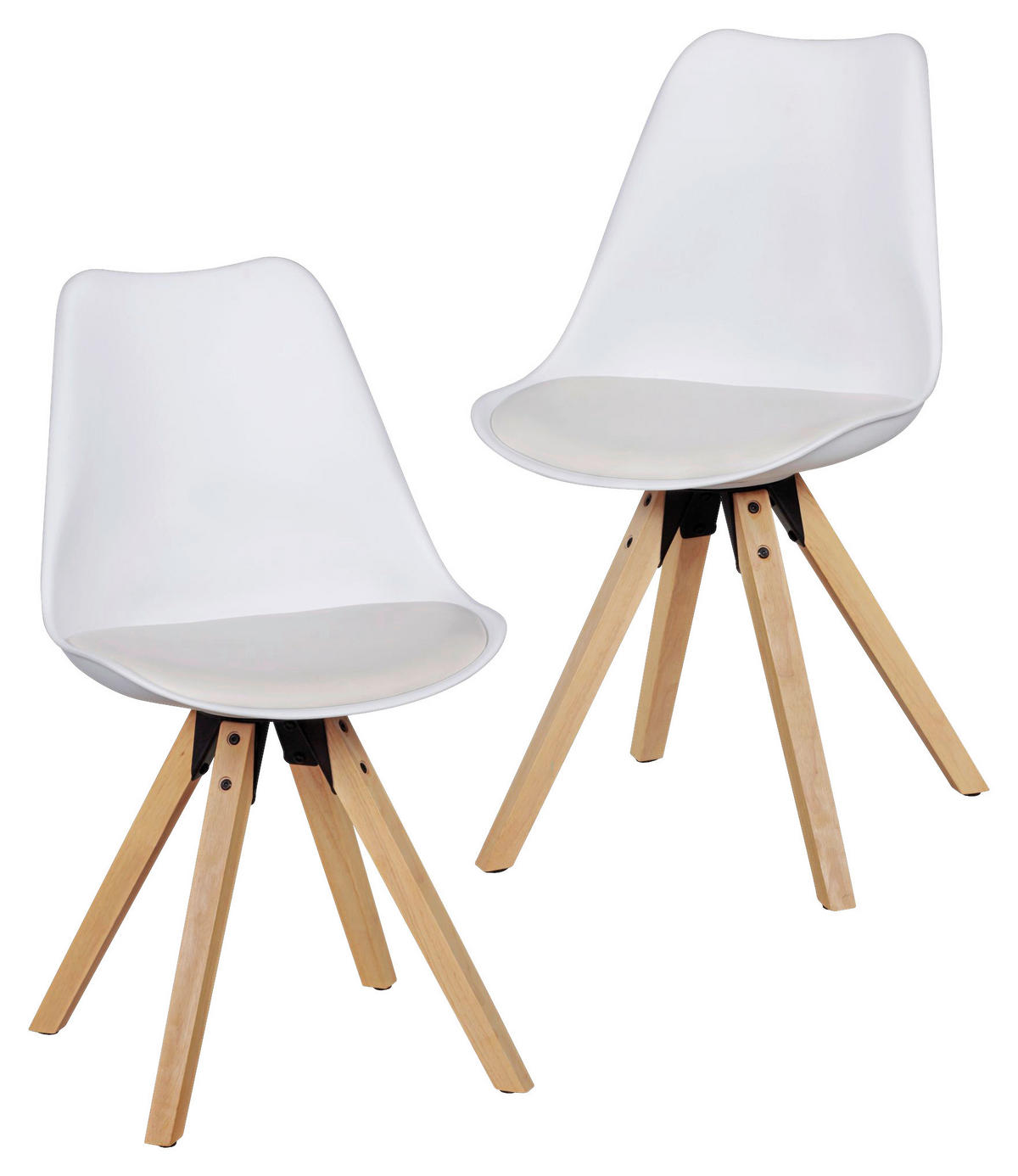 Stuhl 2er-Set weiß natur Kunststoff Echtholz Kunstleder B/H/T: ca. 52x87x49 cm 2er-Set - weiß/natur (52,00/87,00/49,00cm) - Wohnling