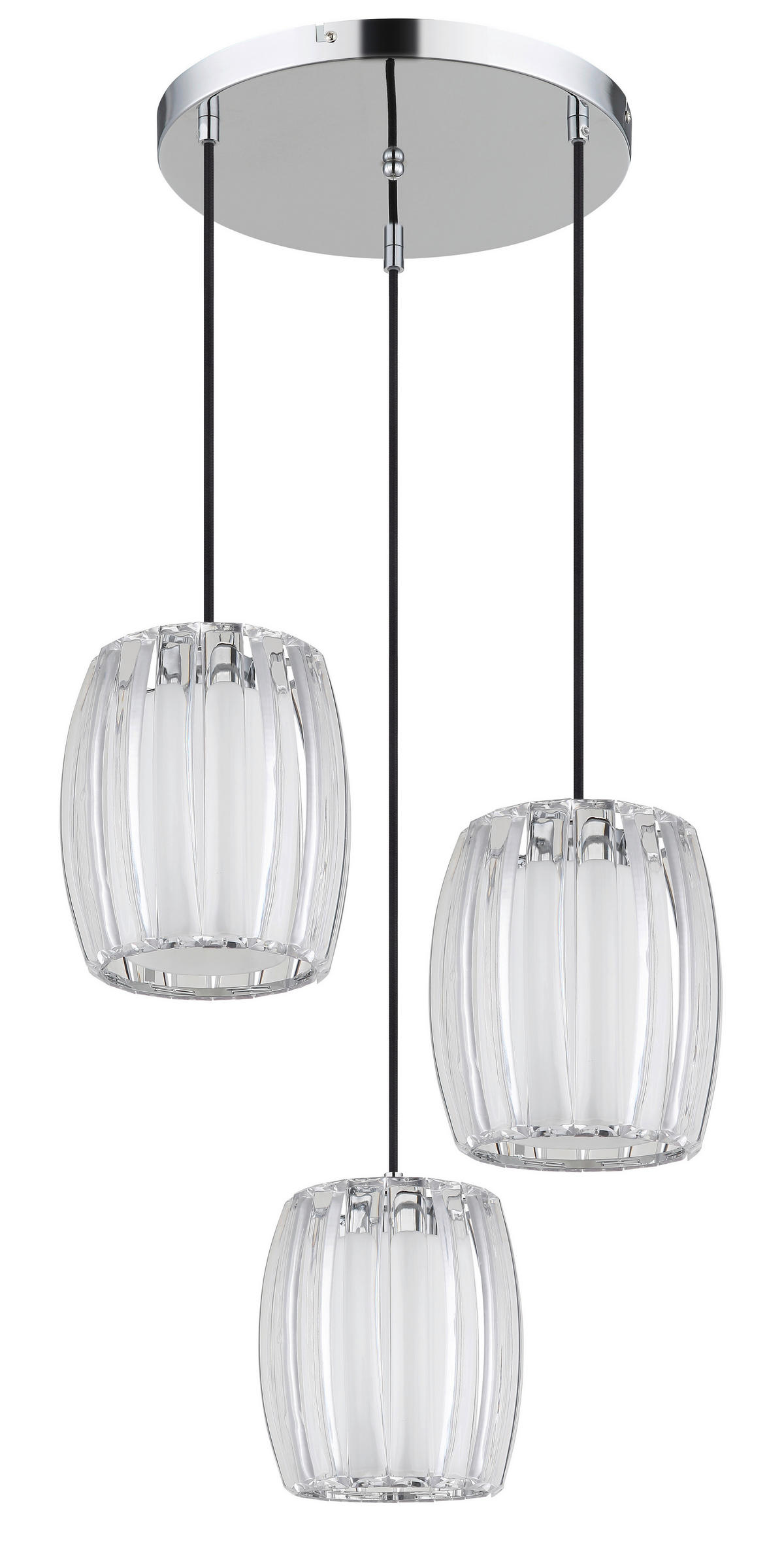 GLOBO Pendelleuchte Opal schwarz Chrom Metall Textil Glas H/D: ca. 120x40,5 cm E27 3 Brennstellen MARIBEL - schwarz/Opal (40,50/120,00cm) - GLOBO