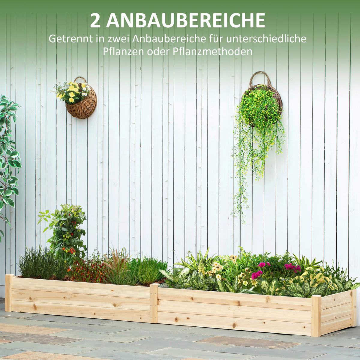 Outsunny Gartenbeet mit 2 Blumenkasten B/H/L: ca. 61,5x27x244 cm Gartenbeet_mit_2Blumenkasten - natur (244,00/61,50/27,00cm) - Outsunny