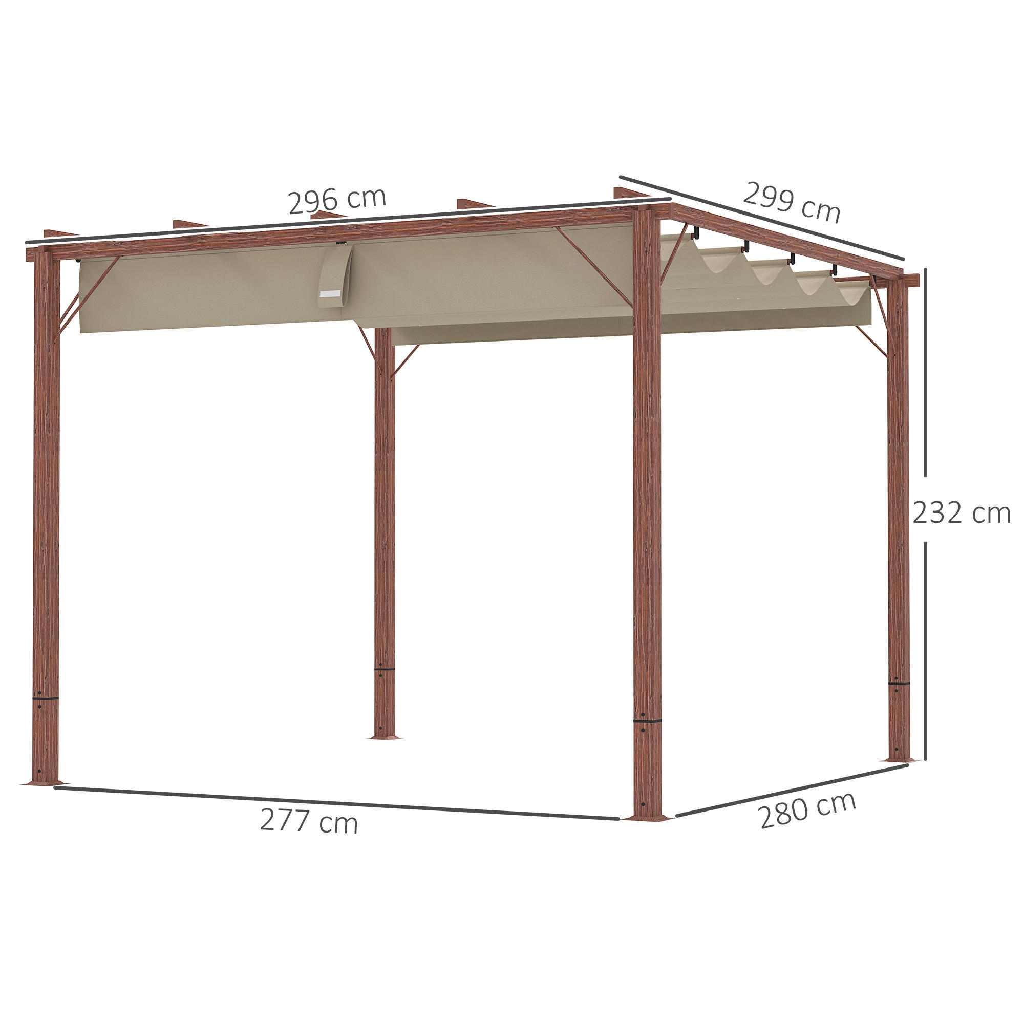 Outsunny Pergola natur Aluminium B/H/L: ca. 296x232x299 cm Pergola - natur (299,00/296,00/232,00cm) - Outsunny