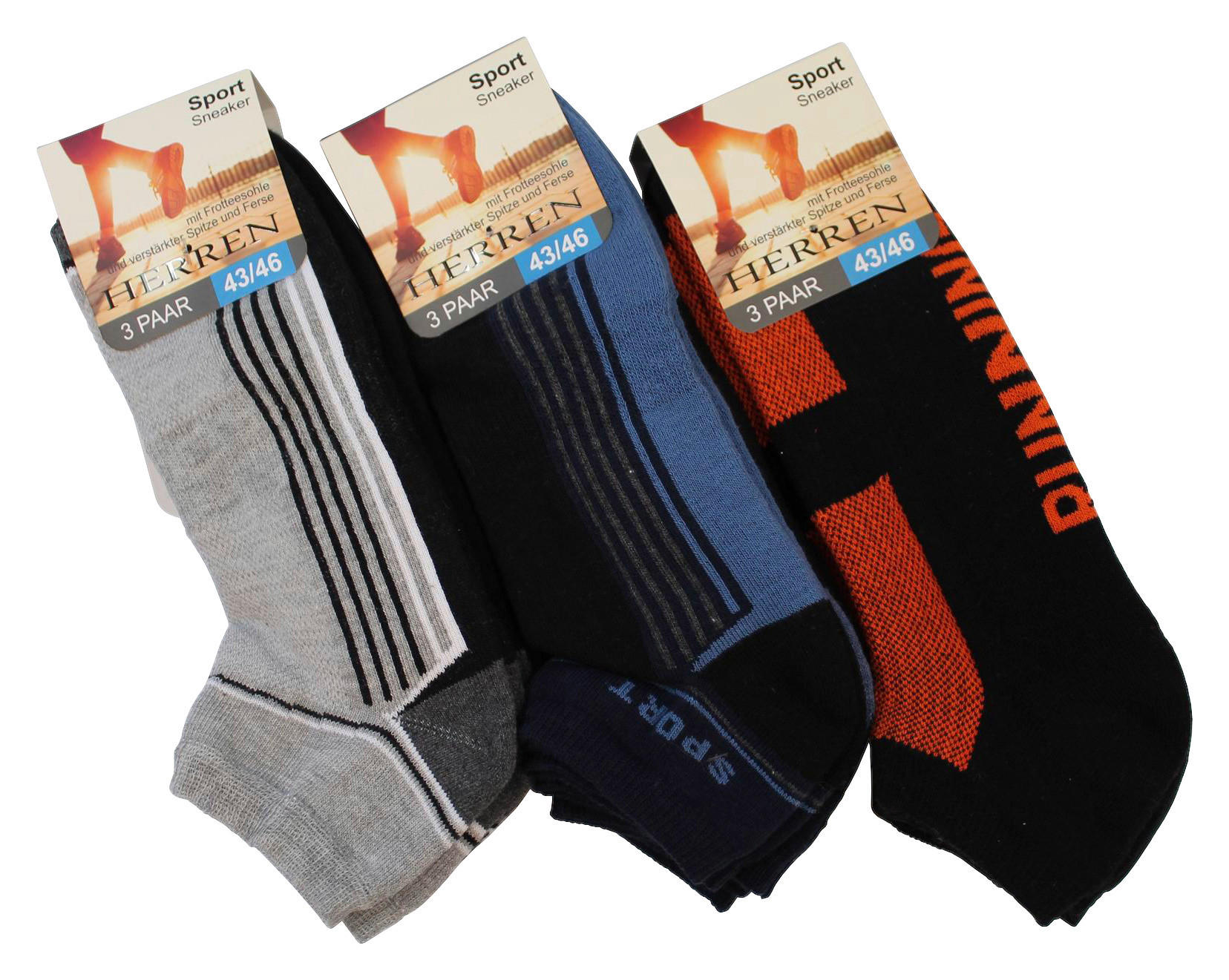 Herren-Socken sortiert 3 Packstücke Größe 39-42 Sneaker_Herren_3erPack - sortiert