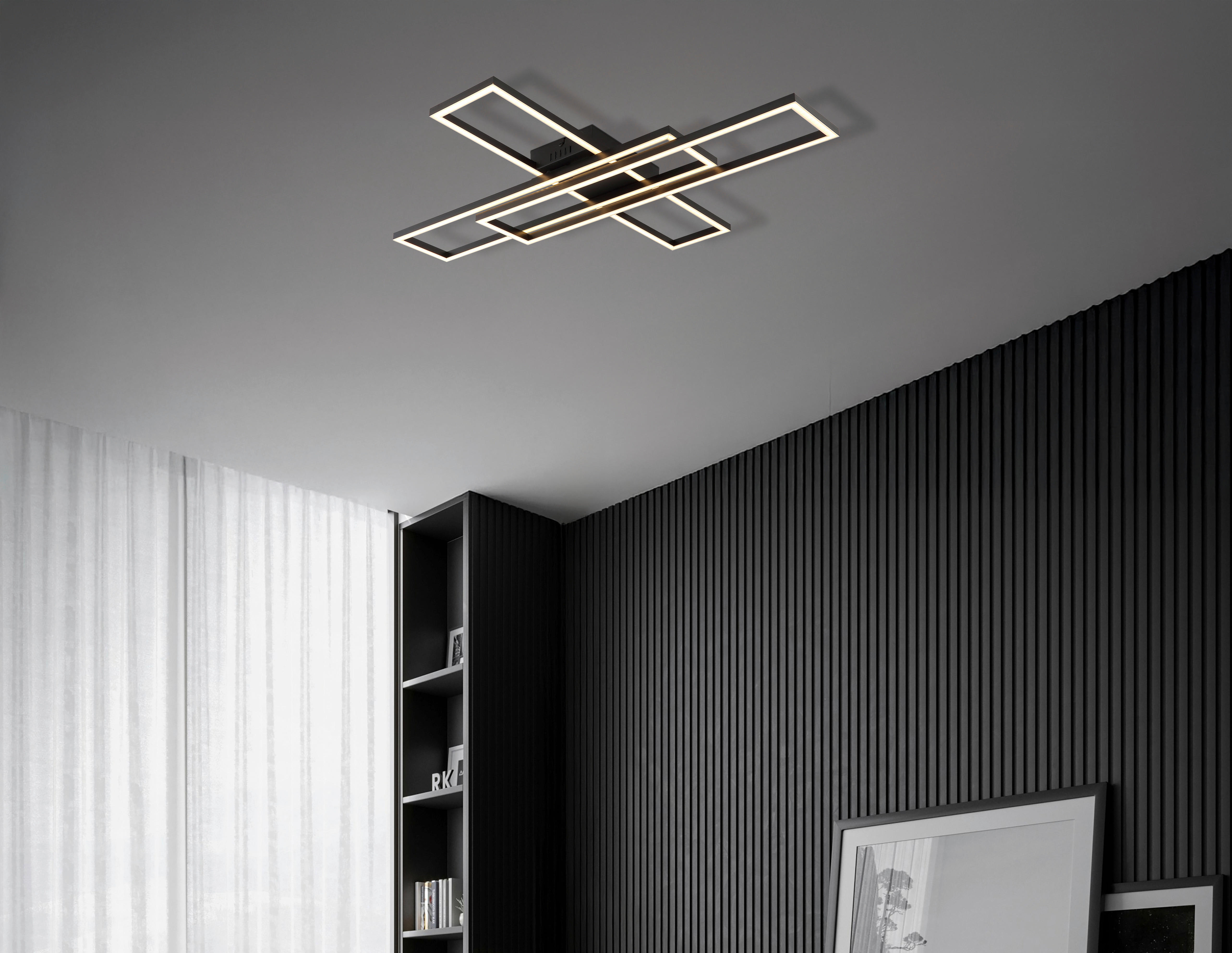 Thumbnail - GLOBO TED-Deckenleuchte Opal mattschwarz Kunststoff B/H/L: ca. 60x7,4x80 cm 1 Brennstellen