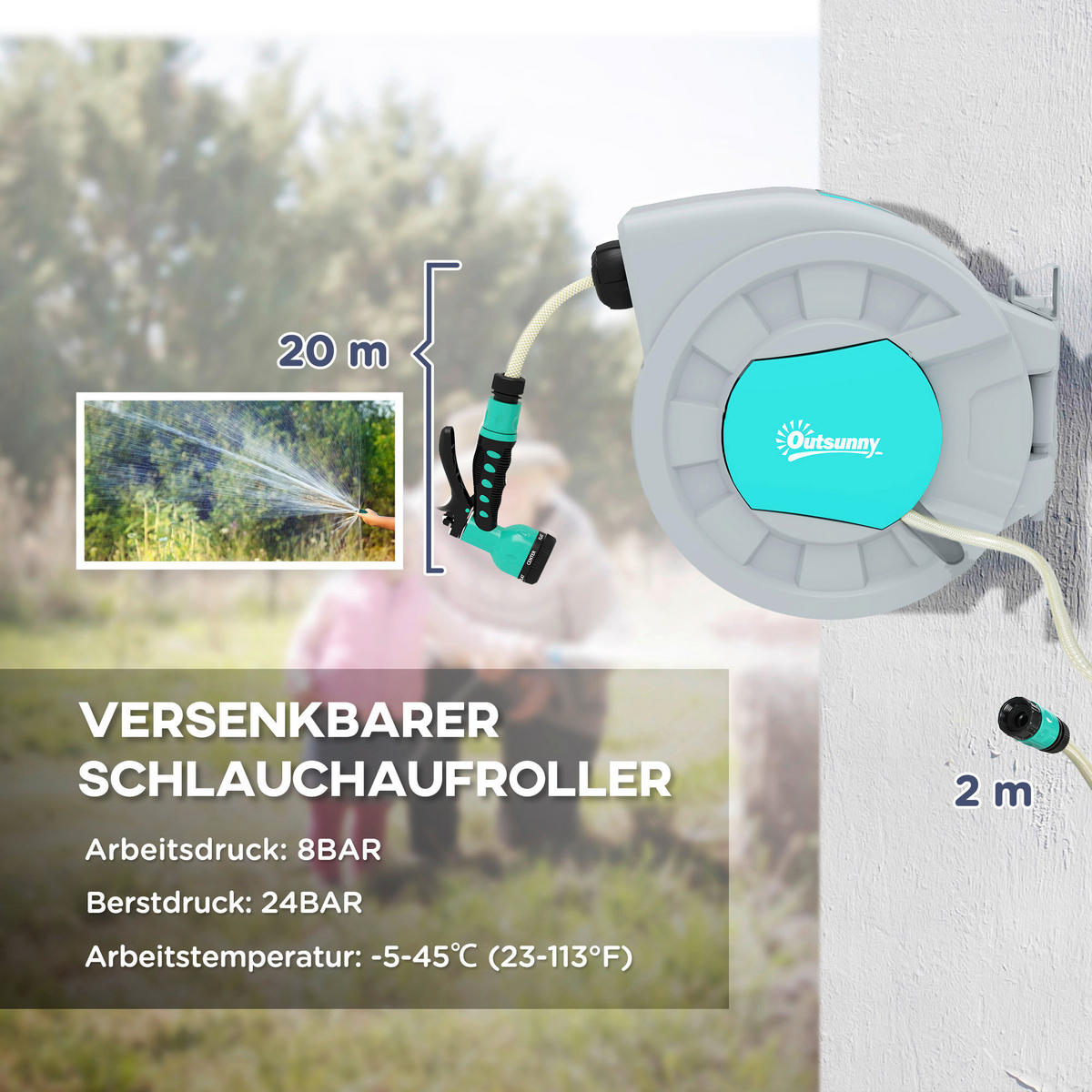 Outsunny Schlauchtrommel Schlauchtrommel - grau (55,00/21,00/41,50cm) - Outsunny