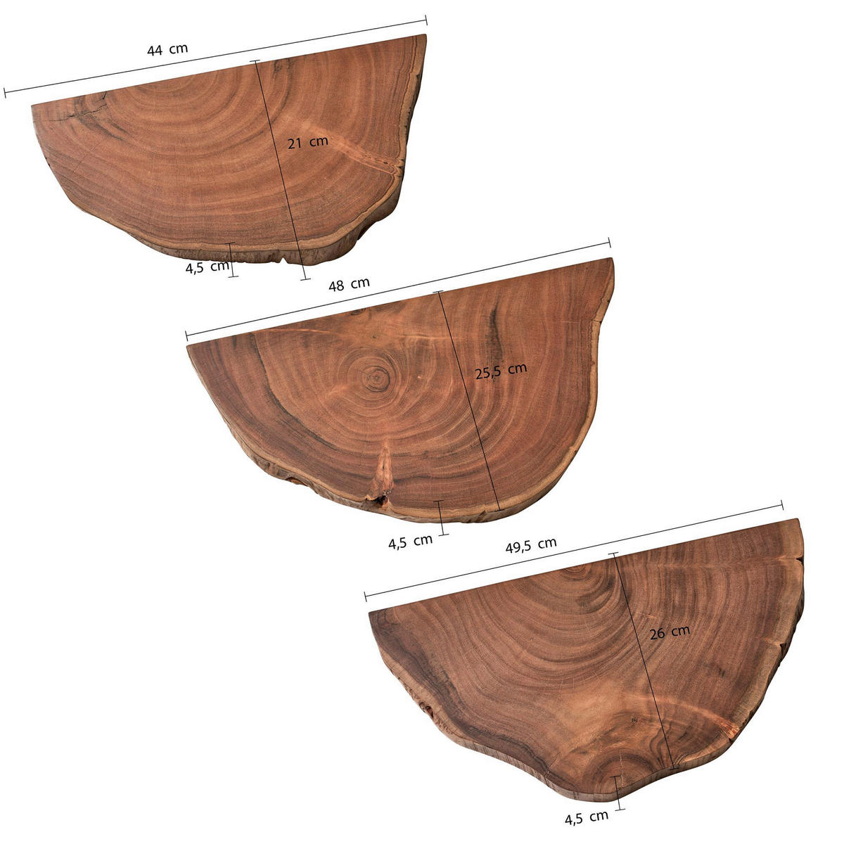 Wandregal 3er.-Set. Akazie Nachbildung B/H/T: ca. 47x4x25 cm 3er.-Set. - (47,00/4,00/25,00cm) - Wohnling