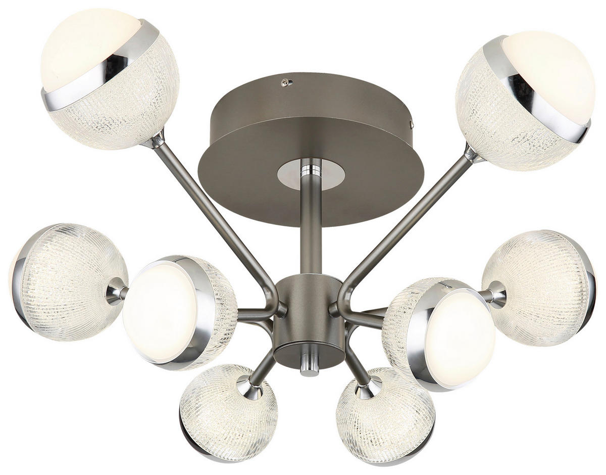 GLOBO LED-Deckenleuchte titanfarbig Chrom transparent Aluminium Acryl Metall H/D: ca. 29x61 cm UNTSY - titanfarbig/Chrom (61,00/29,00cm) - GLOBO