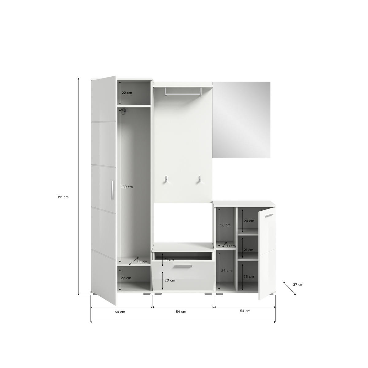 Garderobe PREGO B/H/T: ca. 165x191x37 cm PREGO - (165,00/191,00/37,00cm) - xonox.home