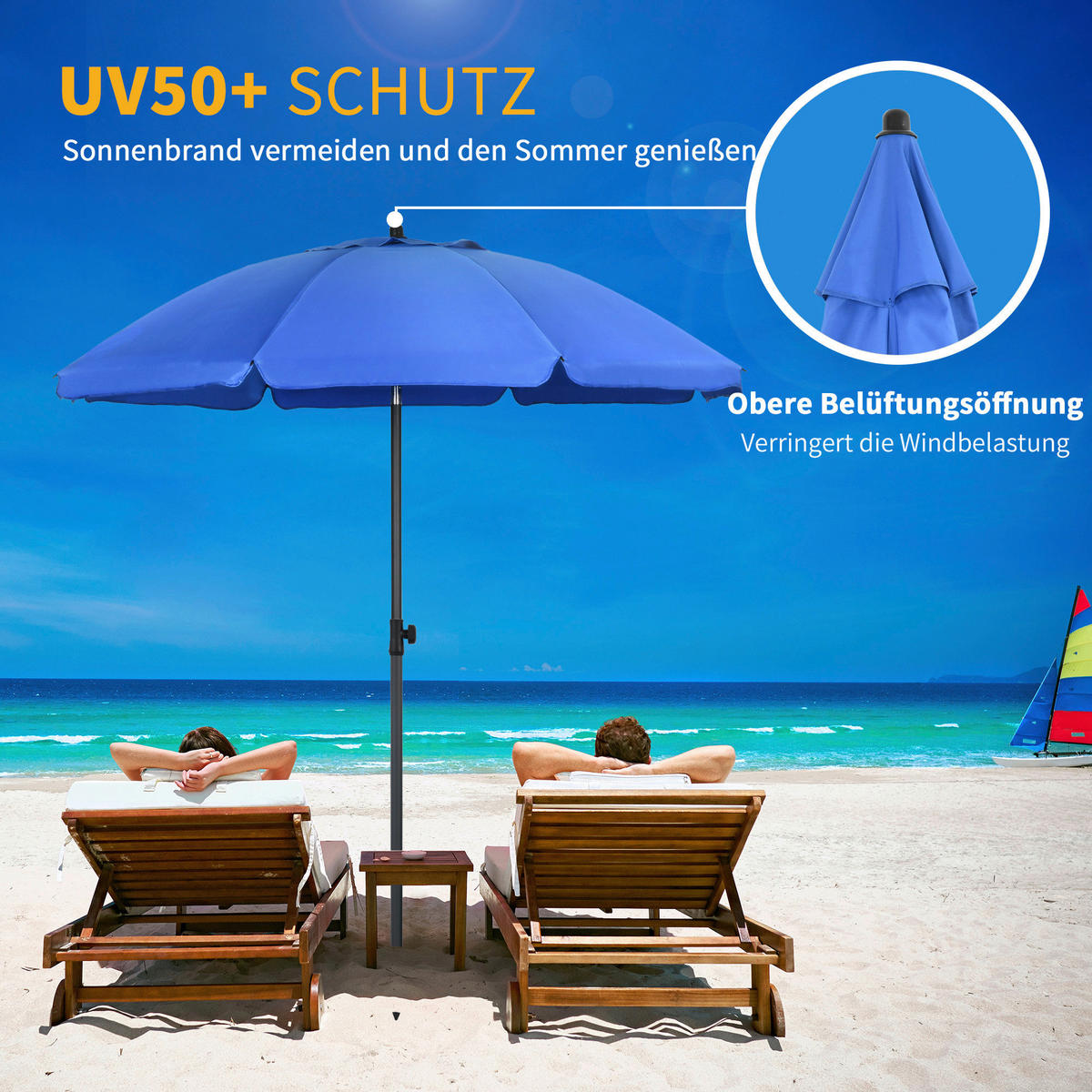 Outsunny Sonnenschirm blau Polyester B/H/L: ca. 180x209x180 cm Sonnenschirm - blau (180,00/180,00/209,00cm) - Outsunny