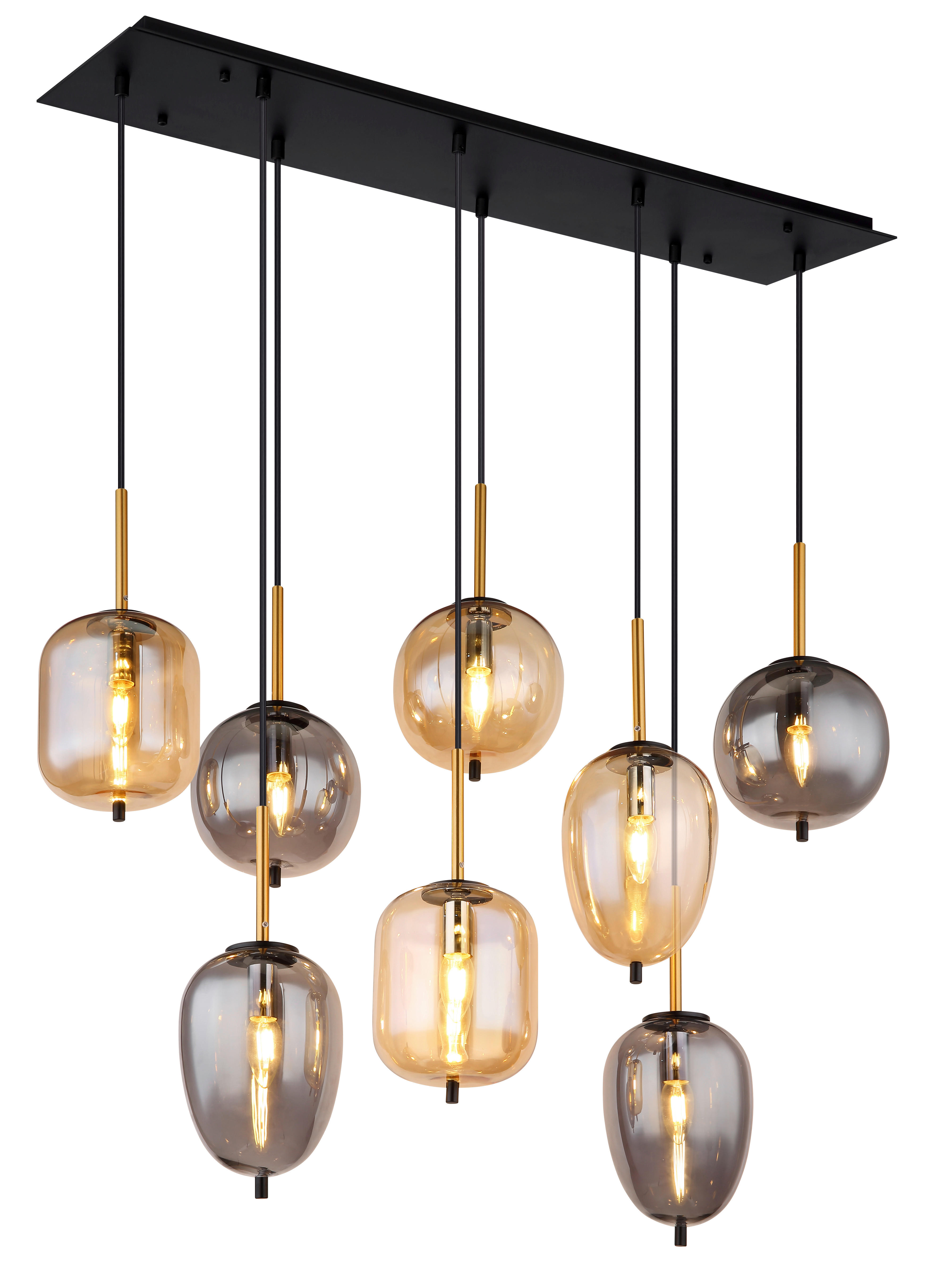 GLOBO Pendelleuchte mattschwarz Metall Glas B/H/T: ca. 34x120x102,5 cm 8.0 Brennstellen 15345-8A - mattschwarz (34,00/120,00/102,50cm) - GLOBO