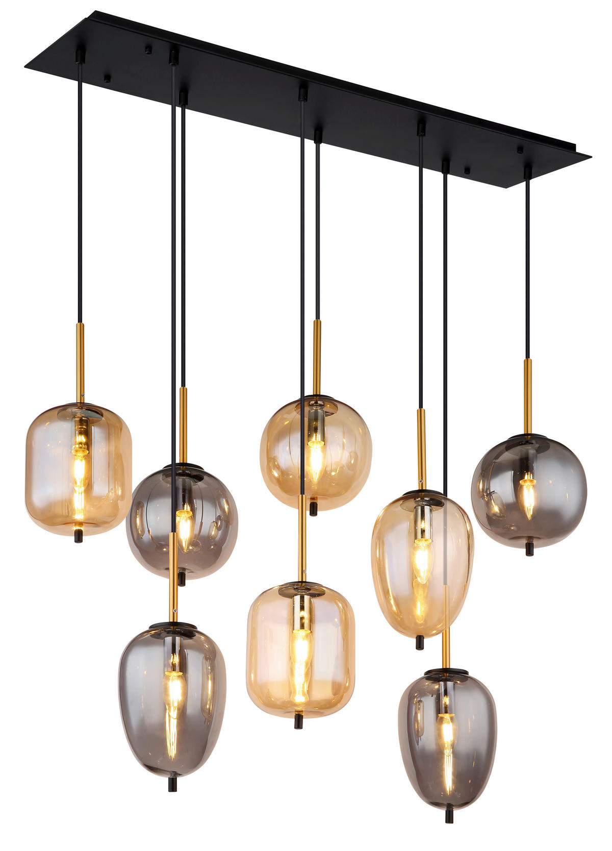 GLOBO Pendelleuchte mattschwarz Metall Glas B/H/T: ca. 34x120x102,5 cm 8.0 Brennstellen 15345-8A - mattschwarz (34,00/120,00/102,50cm) - GLOBO