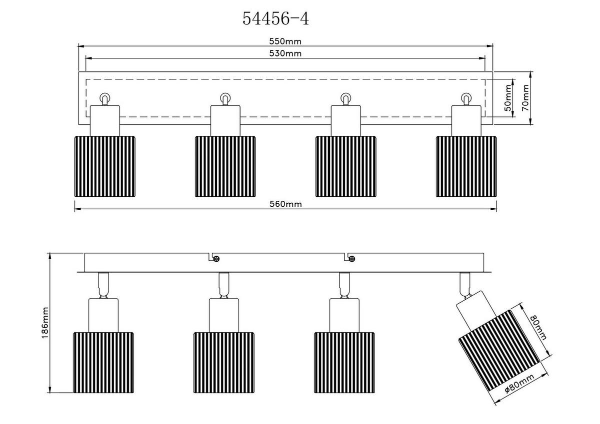 GLOBO Strahler Chrom schwarz Metall Glas B/H/L: ca. 10,5x56,5x16,5 cm E14 4 Brennstellen Strahler-Villegas - schwarz/Chrom (16,50/10,50/56,50cm) - GLOBO