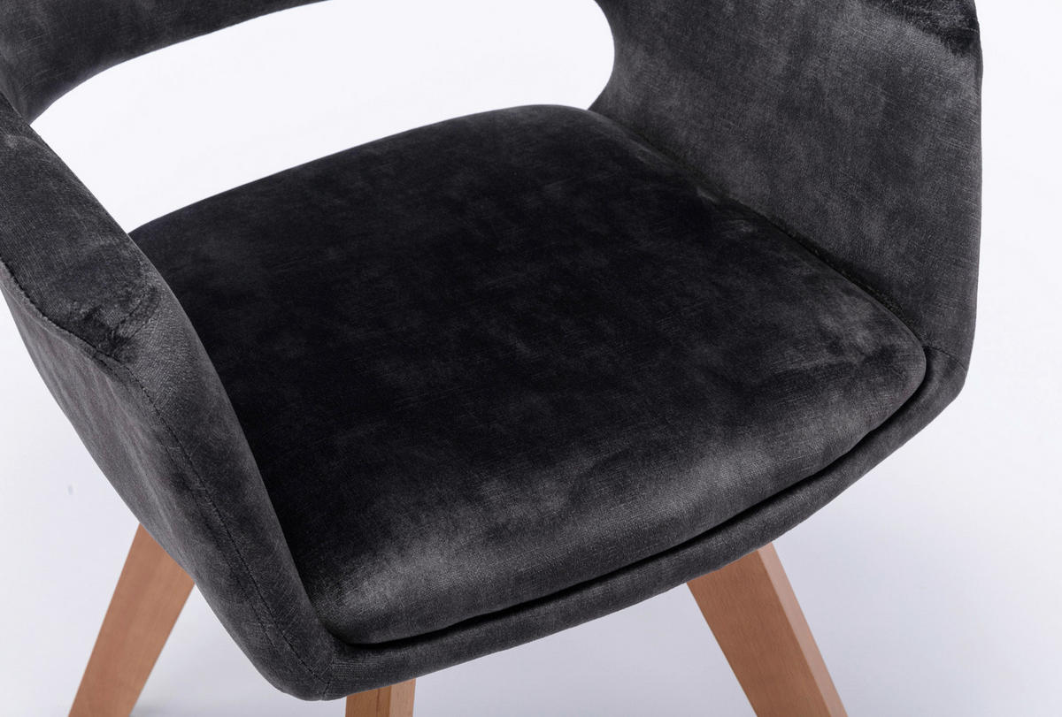 Stuhl KLARA  2er-Set anthrazit Vintage Samt Holz B/H/T: ca. 52x89x63,5 cm KLARA  2er-Set - anthrazit (52,00/89,00/63,50cm) - byLIVING