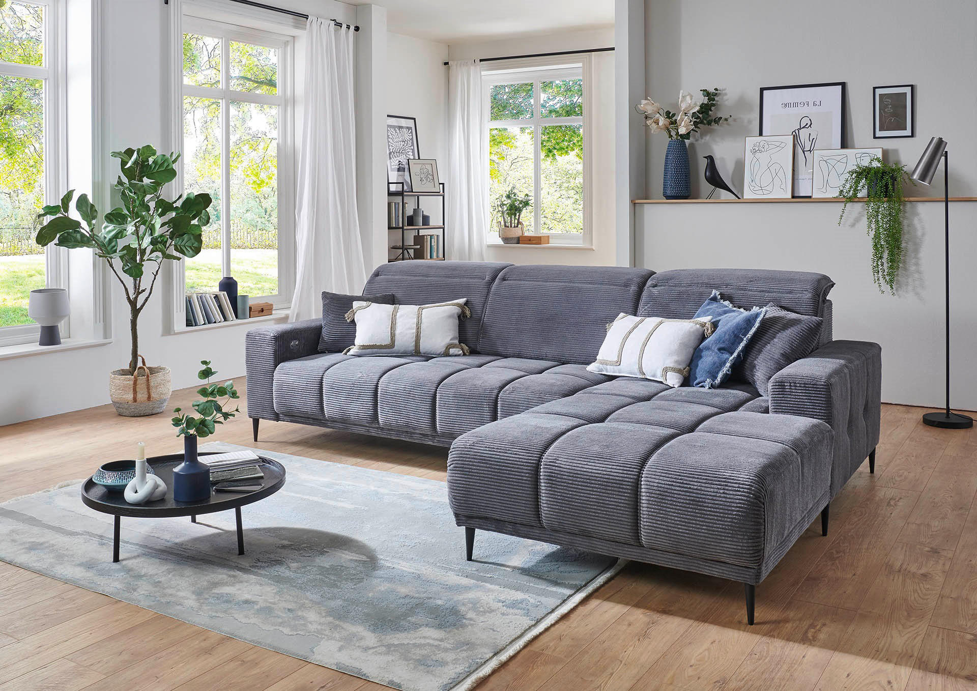 Funktionsecke Livorno dunkelgrau Velourstoff B/H/T: ca. 286x107x115 cm Livorno - schwarz/dunkelgrau (286,00/107,00/115,00cm)
