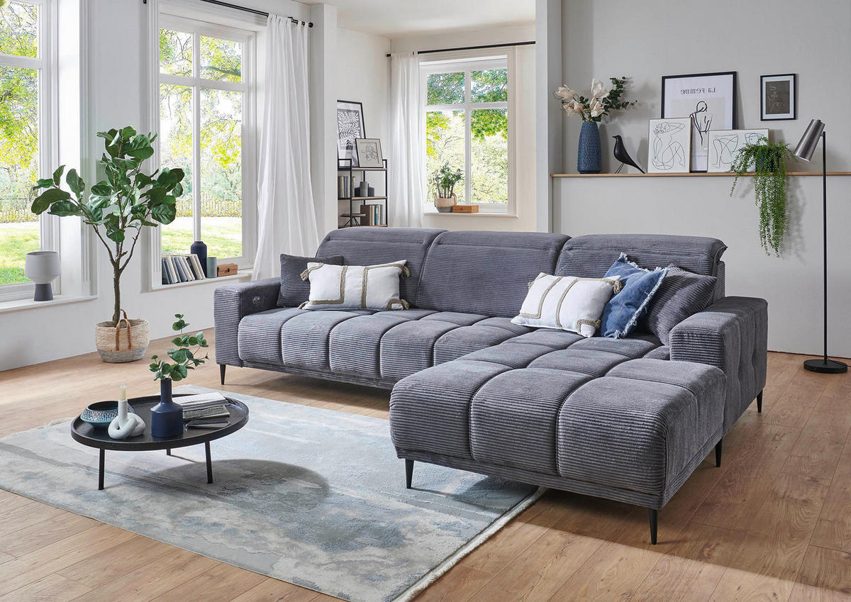 Ecksofa Livorno dunkelgrau Microfaser B/H/T: ca. 286x107x115 cm Livorno - schwarz/dunkelgrau (286,00/107,00/115,00cm)