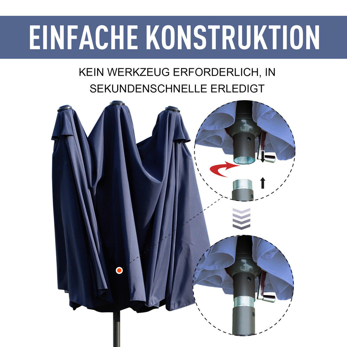 Outsunny Sonnenschirm blau Stahl B/H/L: ca. 270x240x460 cm Sonnenschirm - blau (460,00/270,00/240,00cm) - Outsunny