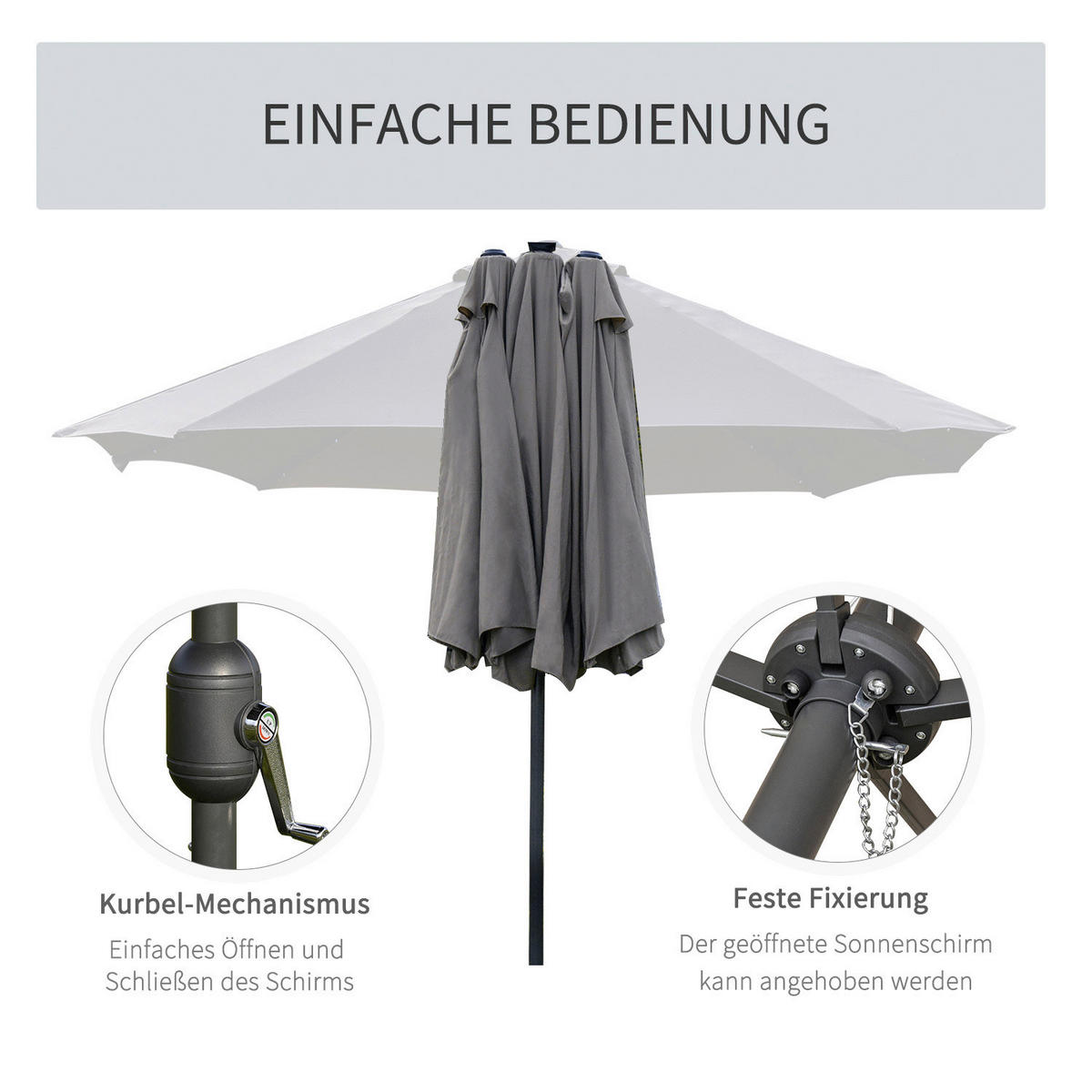 Outsunny Sonnenschirm dunkelgrau Metall B/H/L: ca. 260x240x440 cm Sonnenschirm - dunkelgrau (440,00/260,00/240,00cm) - Outsunny