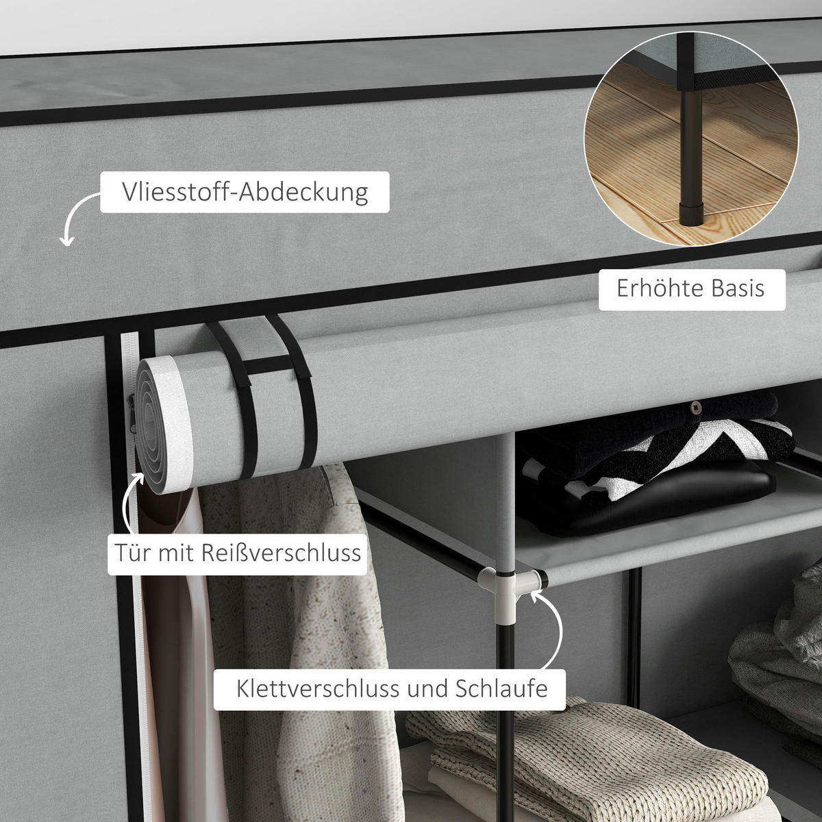 HOMCOM Kleiderschrank dunkelgrau Polypropylen B/H/L: ca. 42,5x166x169,5 cm Stoffschrank - dunkelgrau (169,50/42,50/166,00cm) - HOMCOM